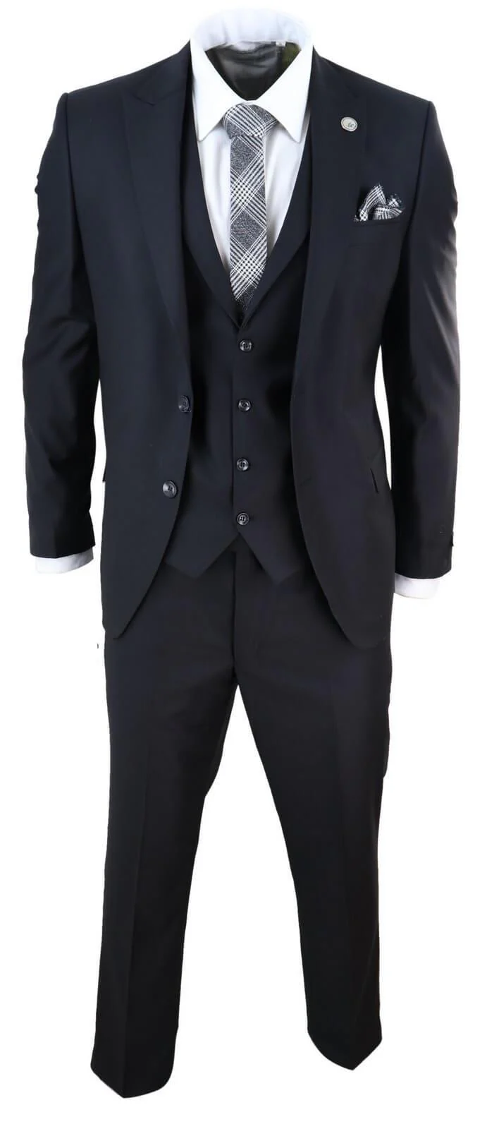 New Mens 3 Piece Suit Plain Black Classic Tailored Fit Smart Casual 1920s Formal - Image 2