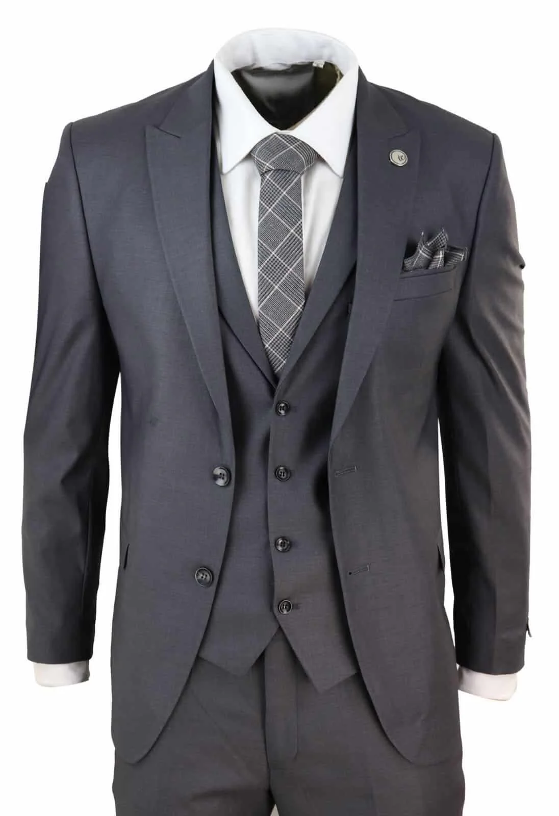 New Mens 3 Piece Suit Plain charcoal Classic Tailored Fit Smart Casual 1920s Formal