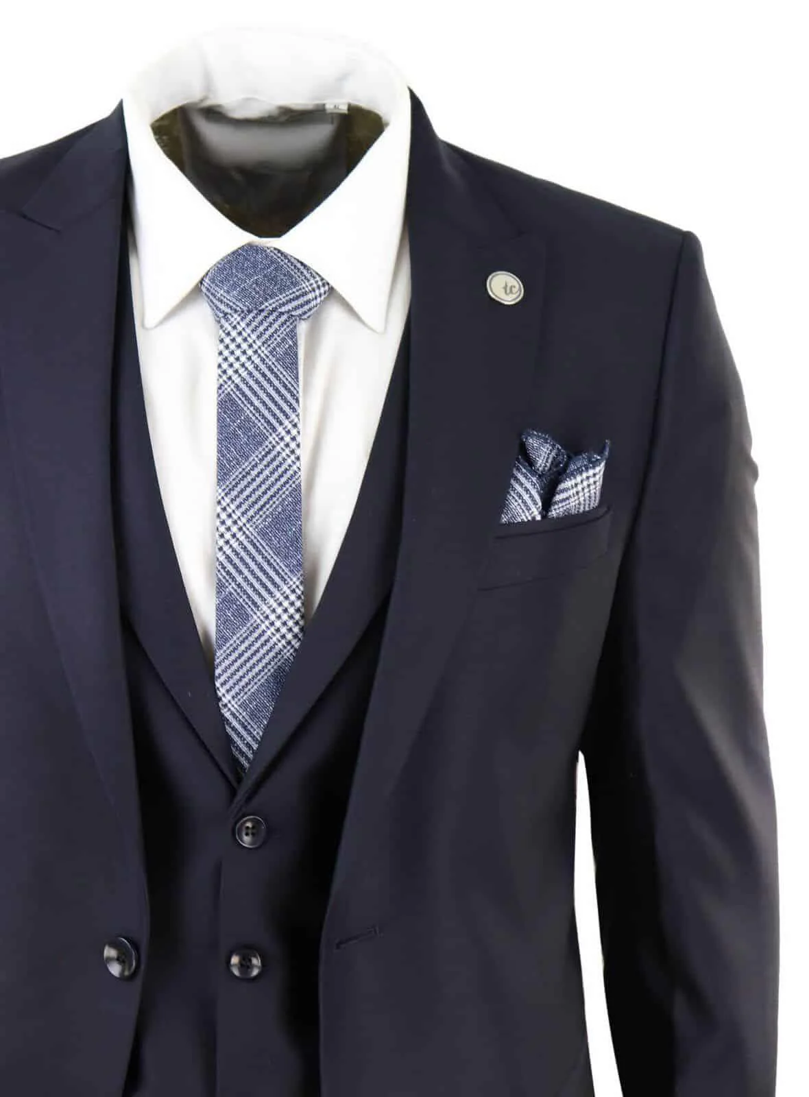 New Mens 3 Piece Suit Plain Navy Classic Tailored Fit Smart Casual 1920s Formal - Image 5