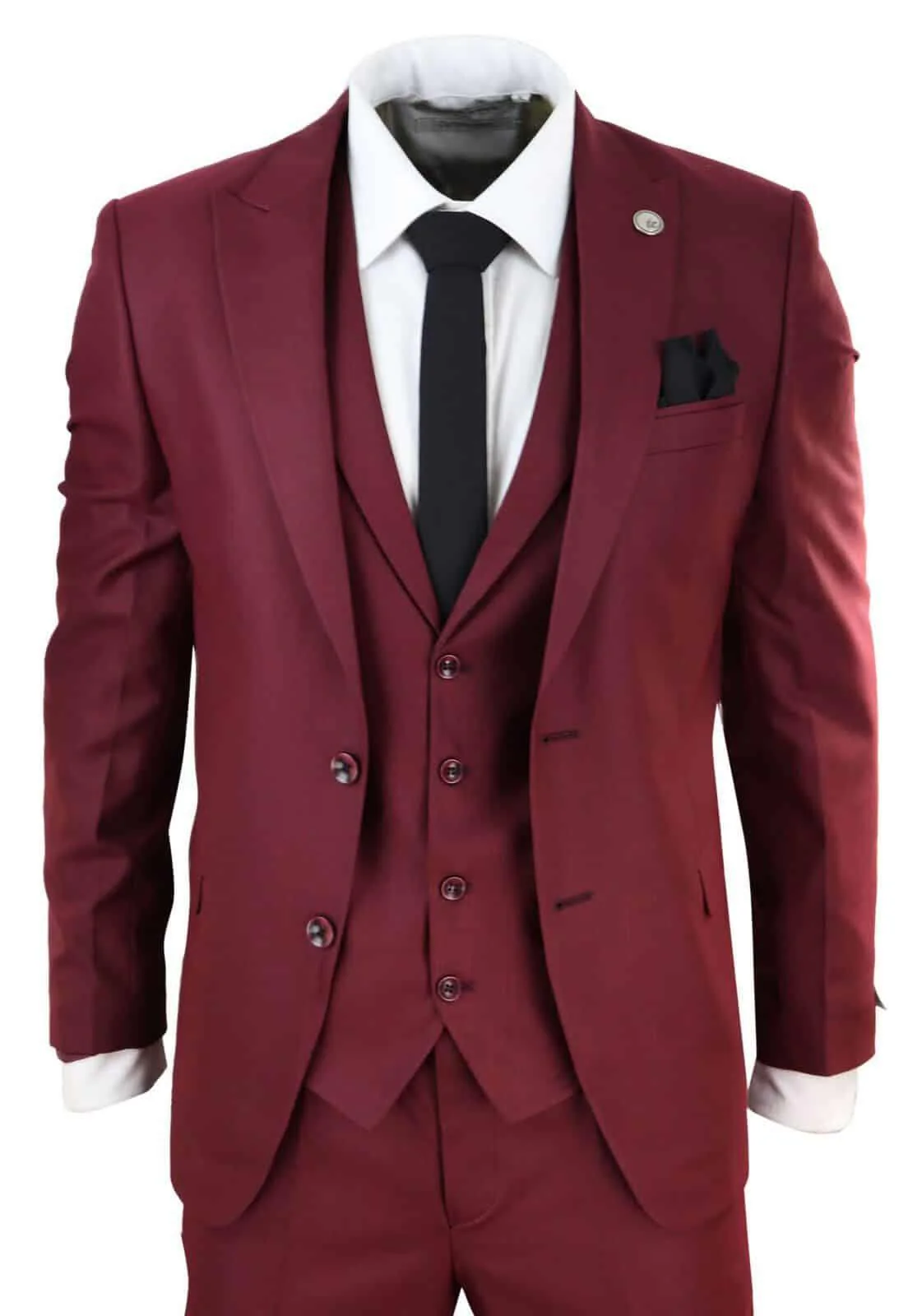 New Mens 3 Piece Suit Plain wine Classic Tailored Fit Smart Casual 1920s Formal