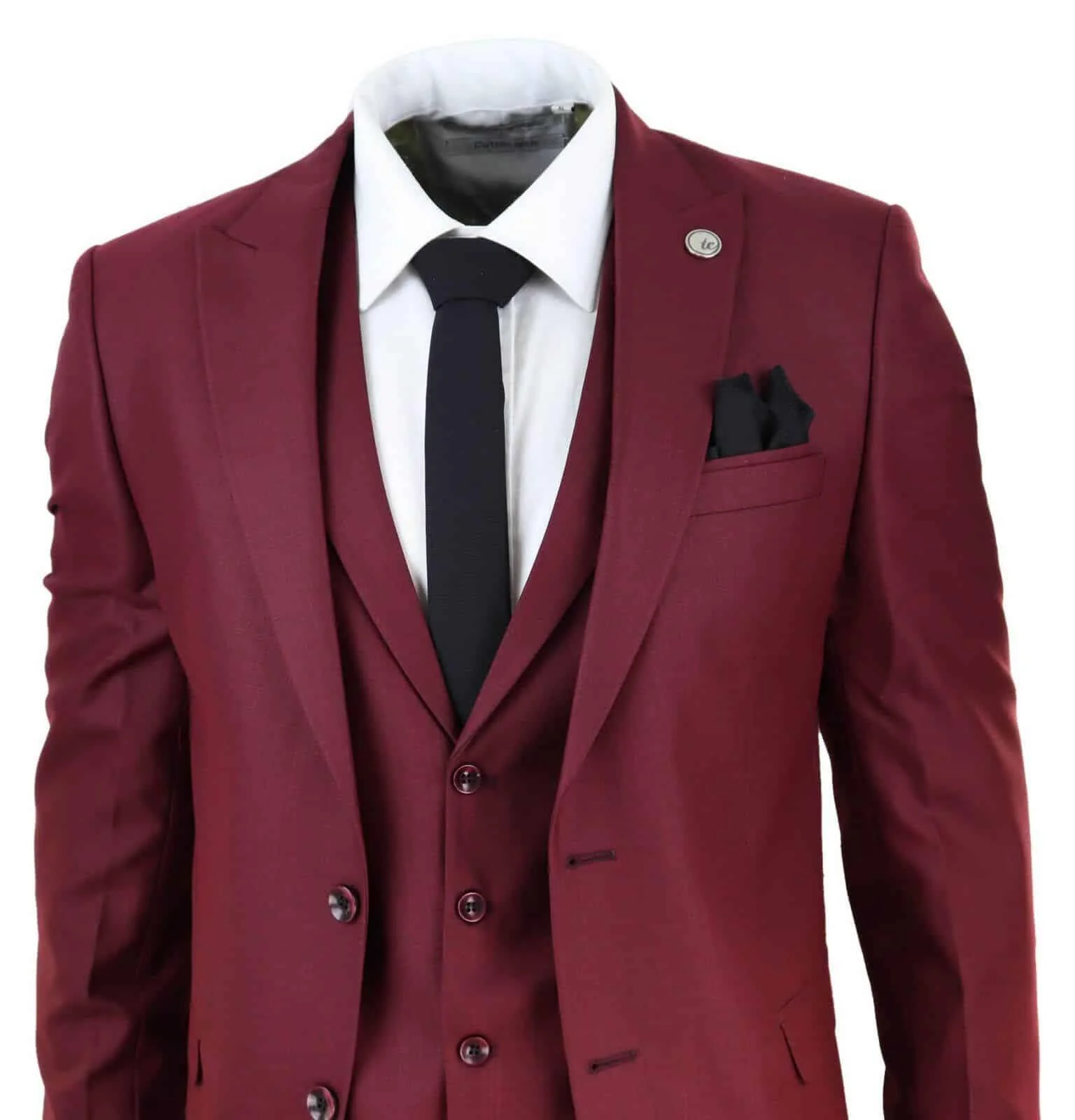New Mens 3 Piece Suit Plain wine Classic Tailored Fit Smart Casual 1920s Formal - Image 3