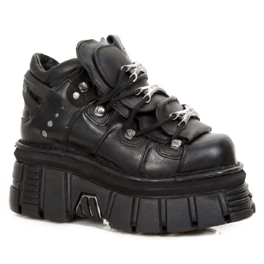 NEW ROCK 106-S29 TOWER SHOES Metallic Black Leather Biker Punk Gothic Boots - Image 2
