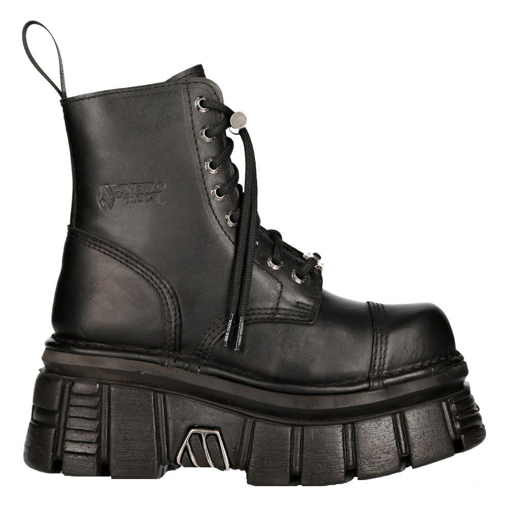 New Rock Black Leather Combat Tower Boots- M-NEWMILI083-S21 - Image 3