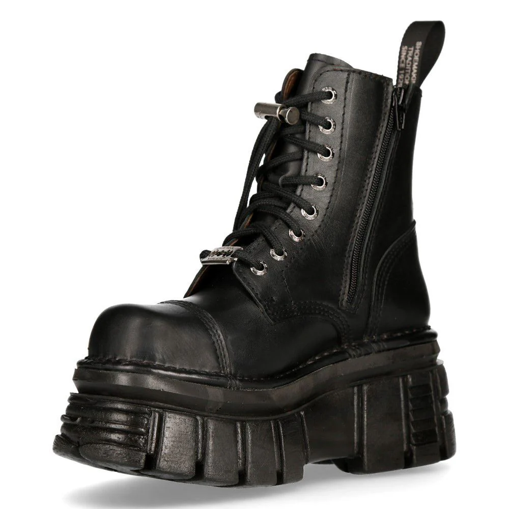 New Rock Black Leather Combat Tower Boots- M-NEWMILI083-S21 - Image 5