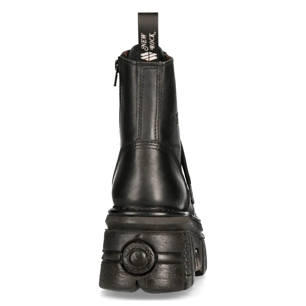 New Rock Black Leather Combat Tower Boots- M-NEWMILI083-S21 - Image 6