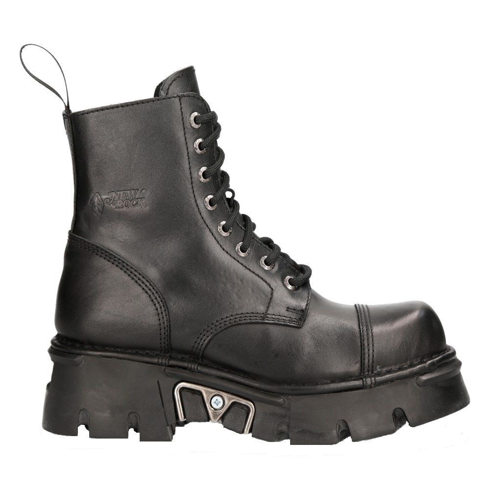 New Rock Black Leather Military Biker Boots- M-NEWMILI083-S19 - Image 3
