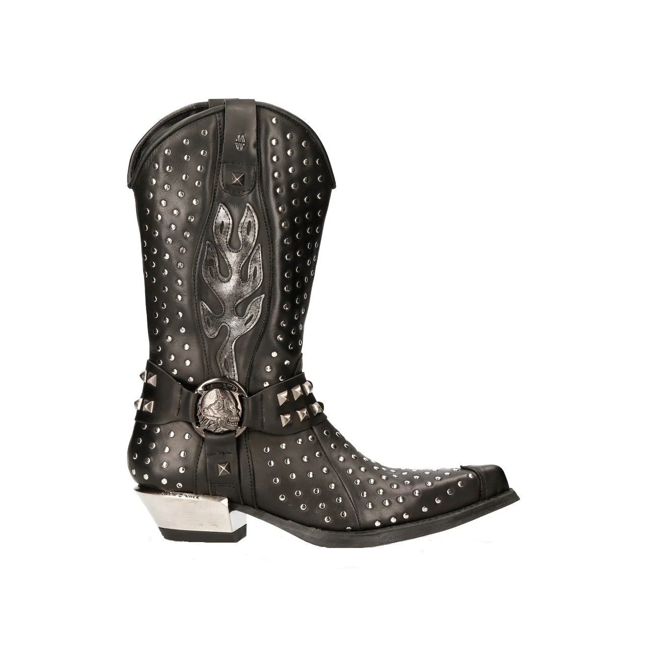 New Rock Black Leather Studded Cowboy Boots- M-7928-S1 - Image 3