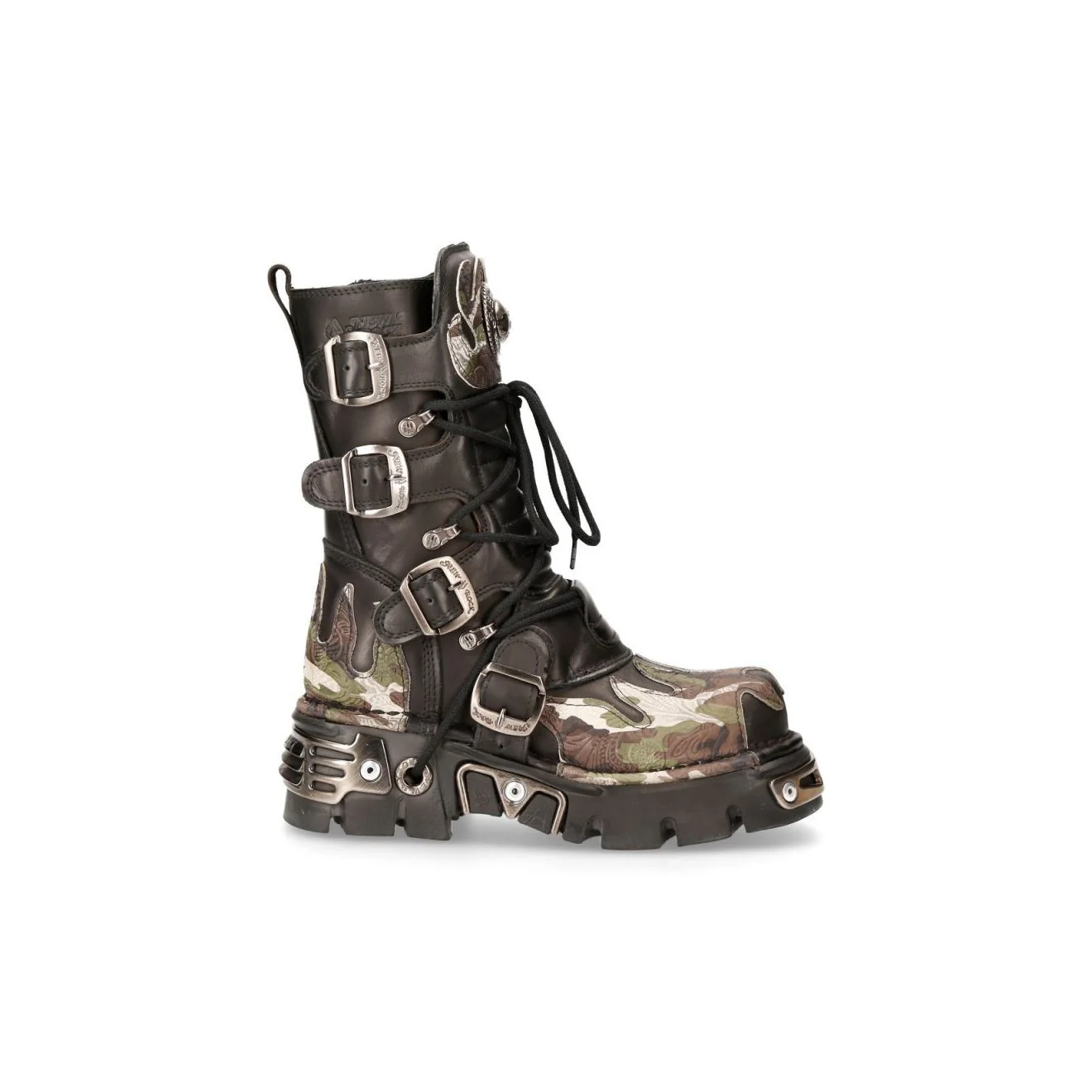 New Rock Flame Accented Camouflage Leather Biker Boots- M-591-S15 - Image 3