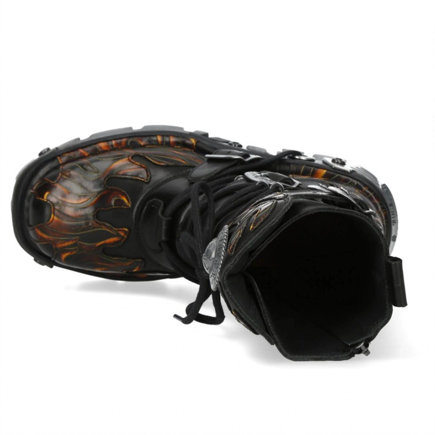 New Rock M-591-C58 Mid-Calf High Black Flame Leather Metallic Gothic Boots - Image 9