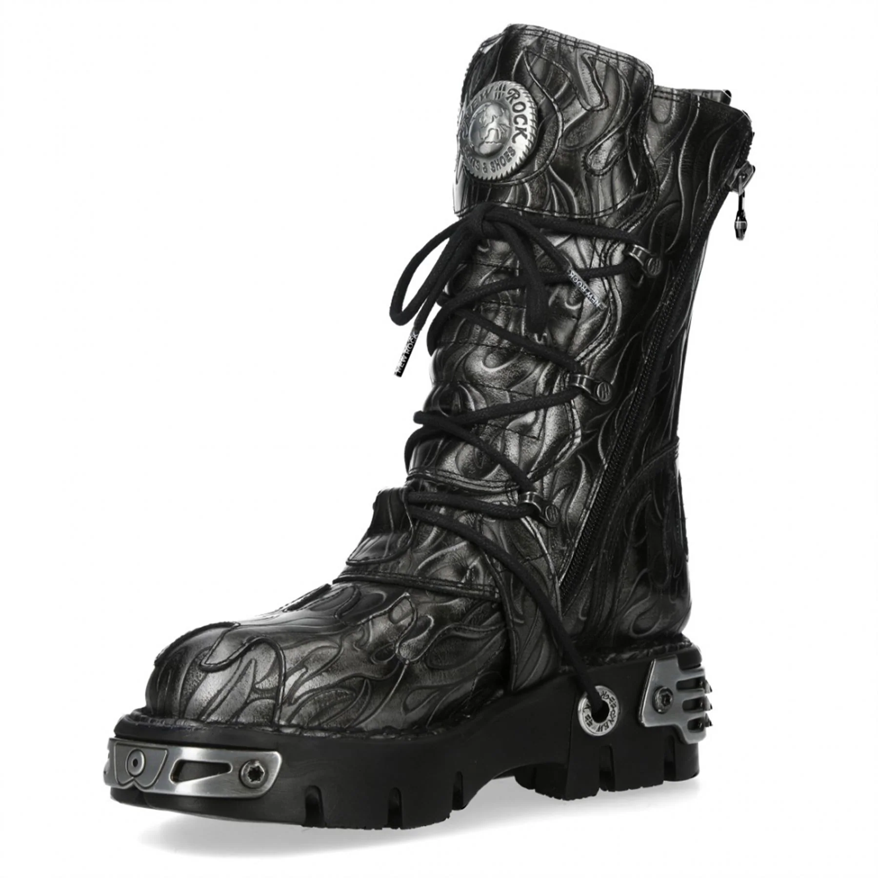 New Rock M-591-C63 Mid-Calf High Black Steel Leather Metallic Gothic Boots - Image 6