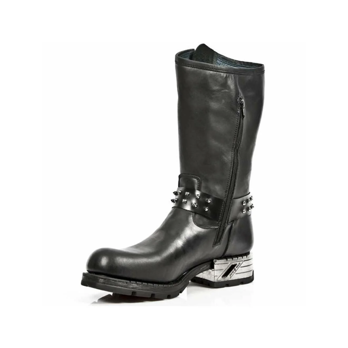 New Rock Men's Black Leather Gothic Cowboy Boots- MR030-S1 - Image 4
