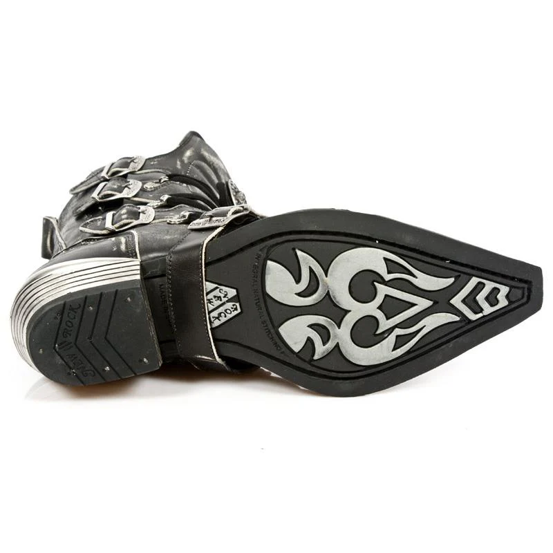 New Rock Men's Grey Dallas Leather Boots- M.7993-S3 - Image 7