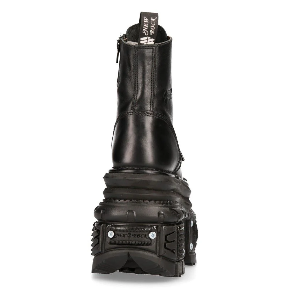 New Rock Metallic Black Leather Military Boots- MILI083CCT-C4 - Image 6
