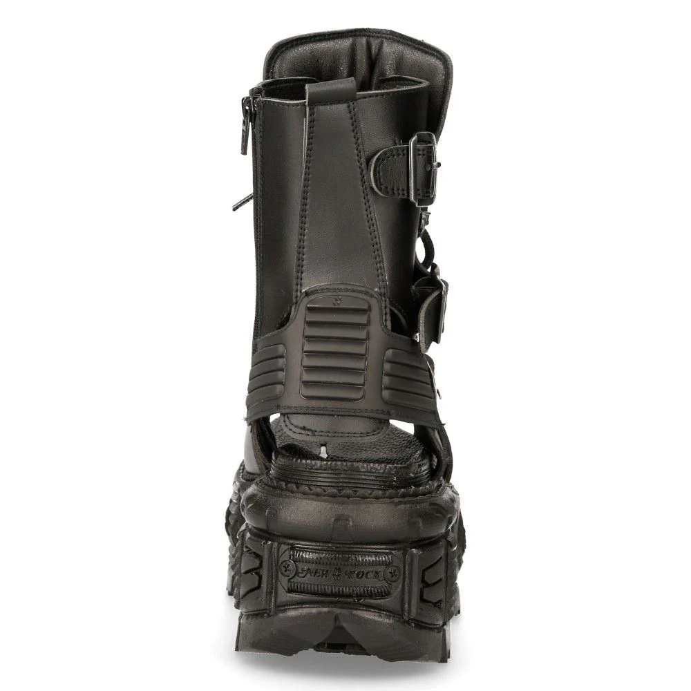 New Rock Unisex Black Vegan Leather Sandal Boots- BIOS107-V1 - Image 6