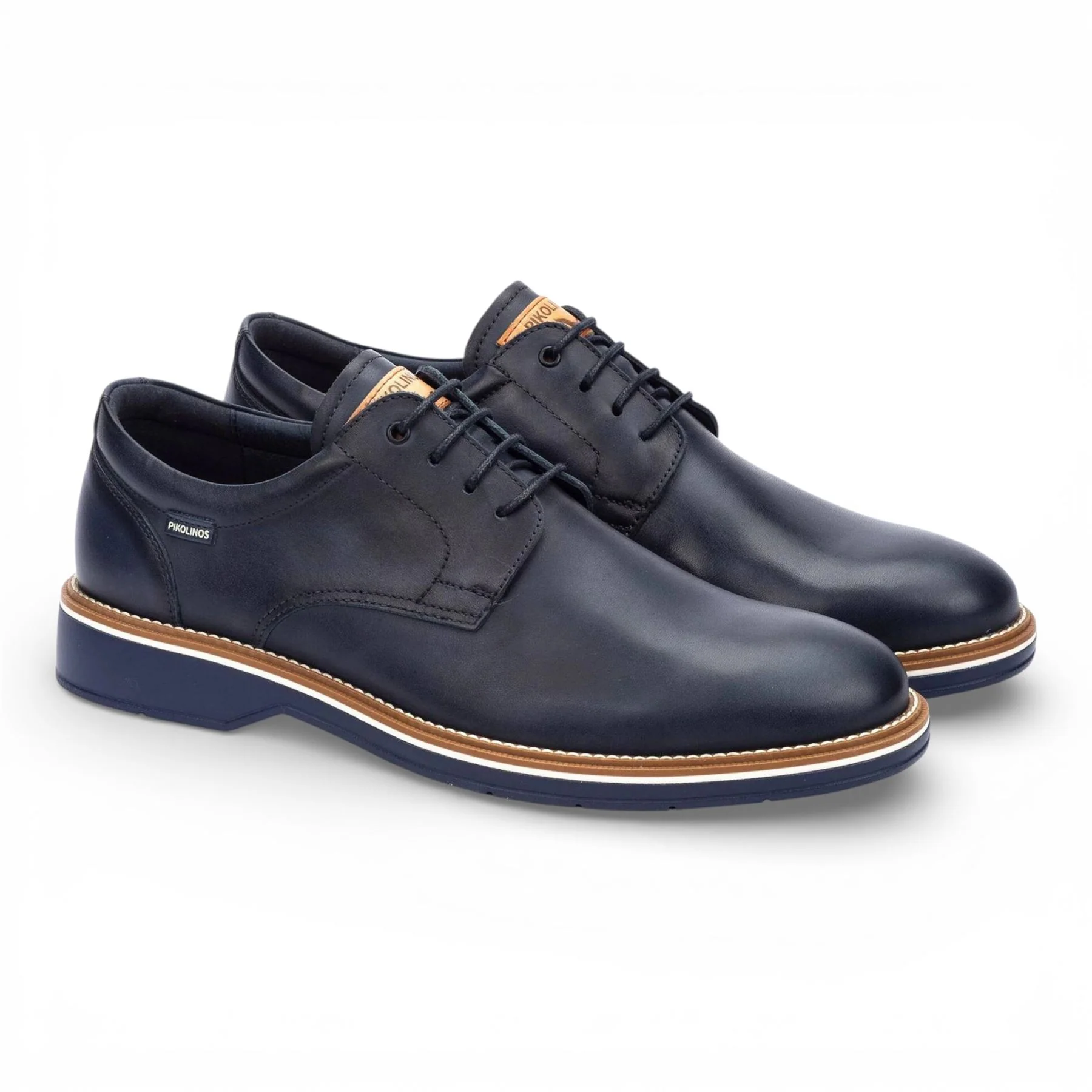 Pikolinos Men's Blue Leather Lace-Up Derby Comfort Shoes - Claret - Image 3