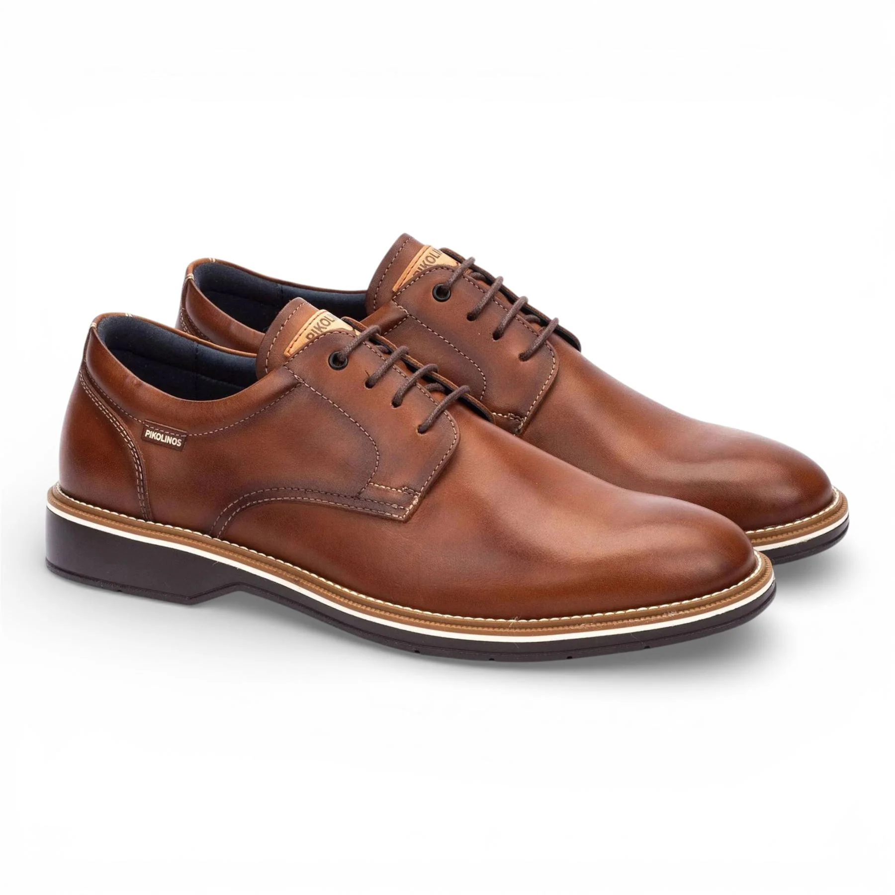 Pikolinos Men's Brown Leather Lace-Up Derby Comfort Shoes - Claret - Image 3