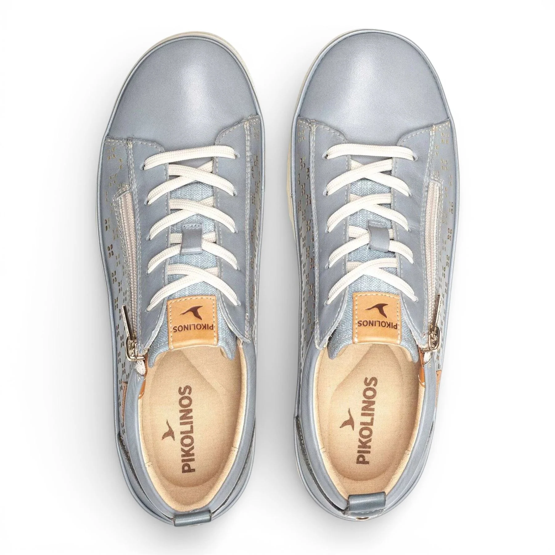 Pikolinos Women’s Denim Blue Leather Lace Up Zip Trainer Sneaker Shoes - Vigo - Image 6