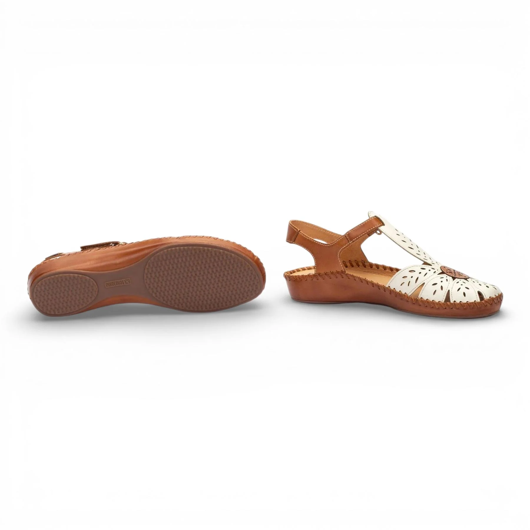 Pikolinos Women’s Tan Cream Leather Cushioned Wedge Sandal Shoes - P-Vallarta - Image 6