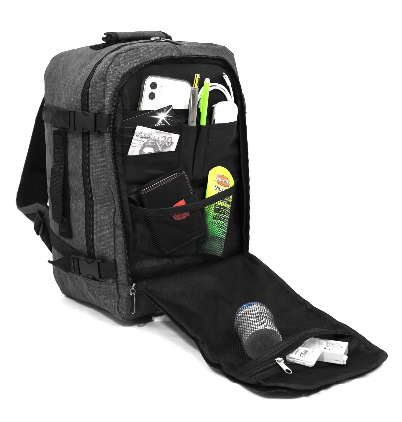 Rucksack Backpack 40x20 x25 cm Underseat Travel Cabin Bag for Easy Jet, Ryanair Black - Image 5