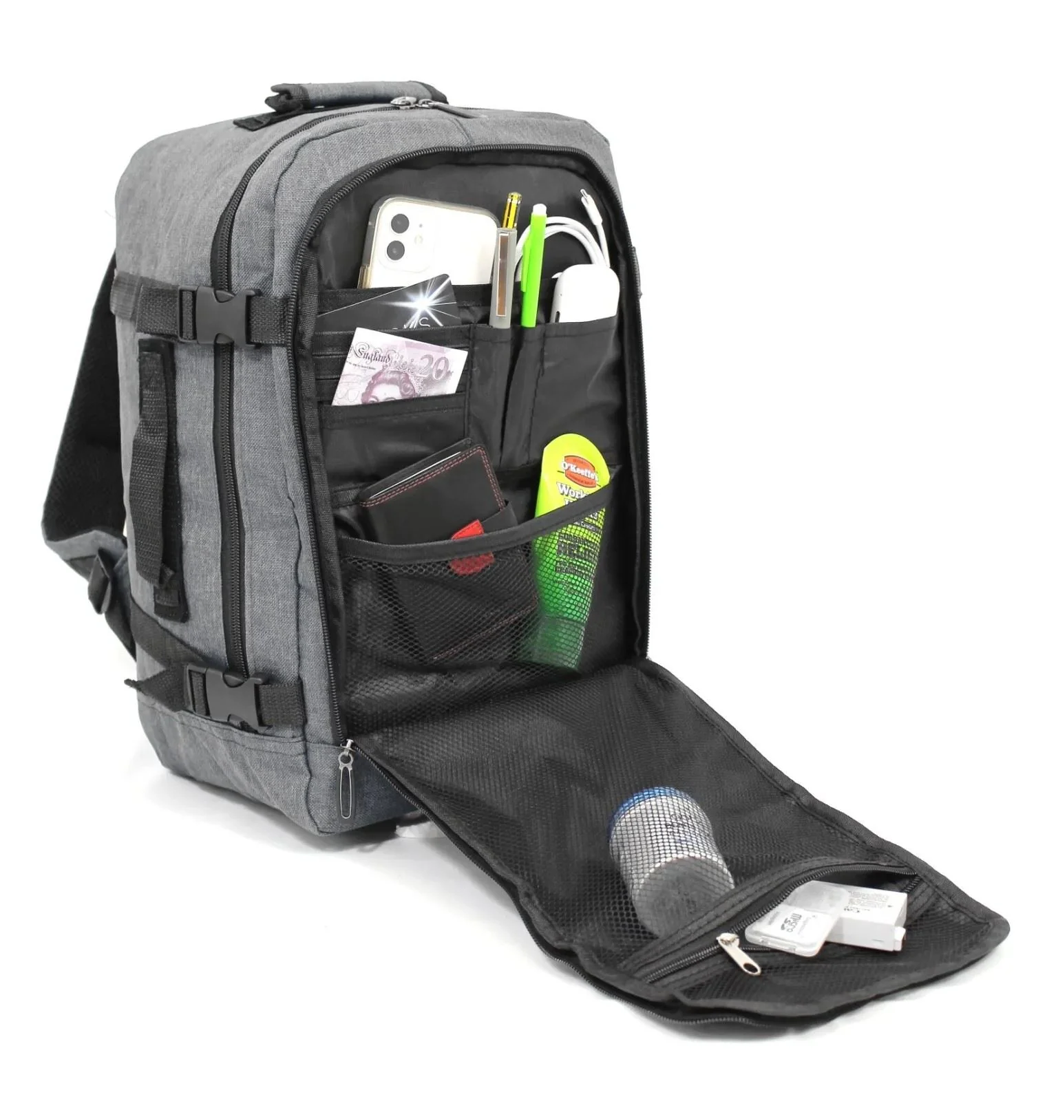 Rucksack Backpack 40x20 x25 cm Underseat Travel Cabin Bag for Easy Jet, Ryanair grey - Image 3
