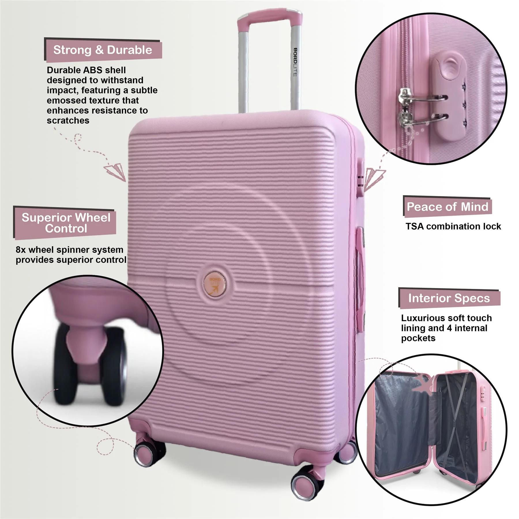 Seto Large Hard Shell Suitcase in Pink - Image 3