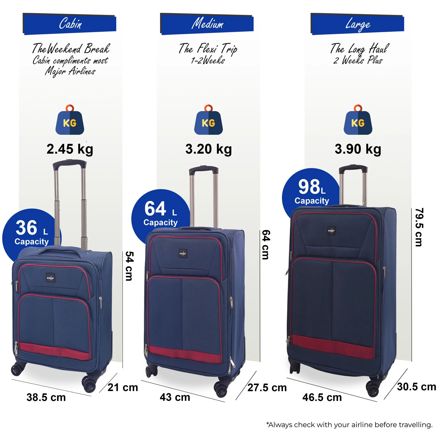 Soft 3 pcs Luggage Suitcase Set Cabin Light Travel Bags - Image 44
