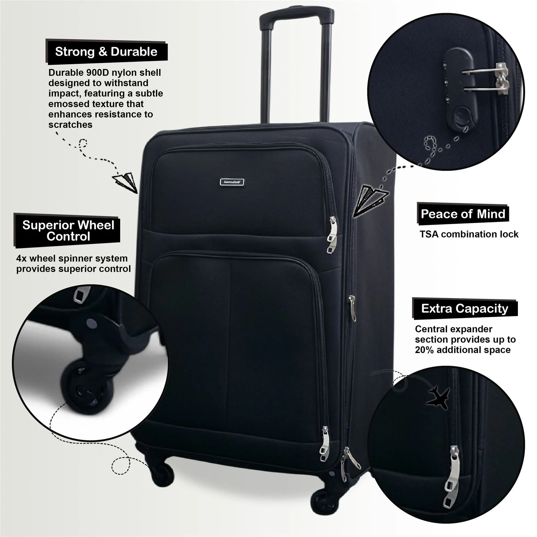 Tahara Large Soft Shell Suitcase in Black - Image 3