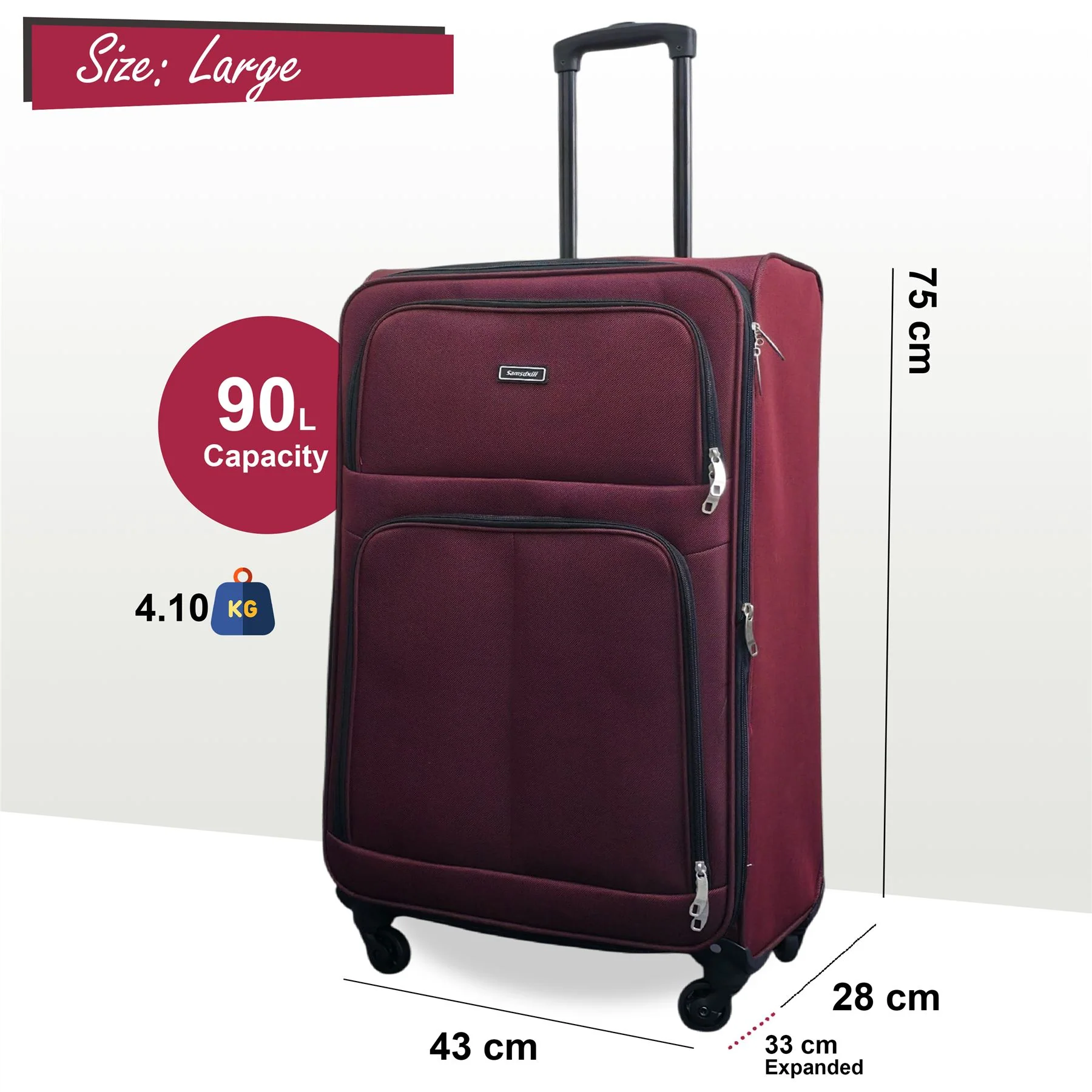 Tahara Large Soft Shell Suitcase in Wine - Image 2