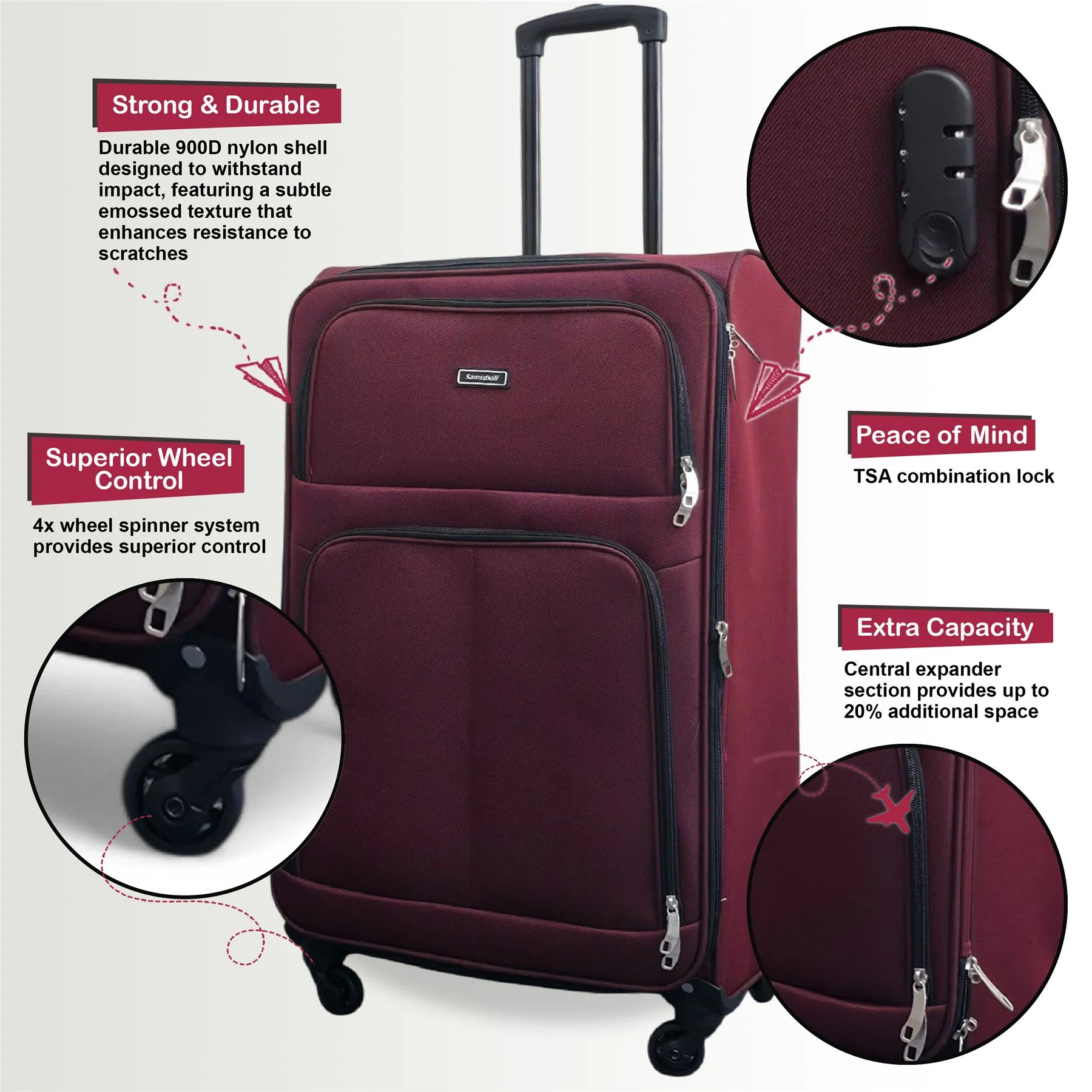 Tahara X-Large Soft Shell Suitcase in Wine - Image 3