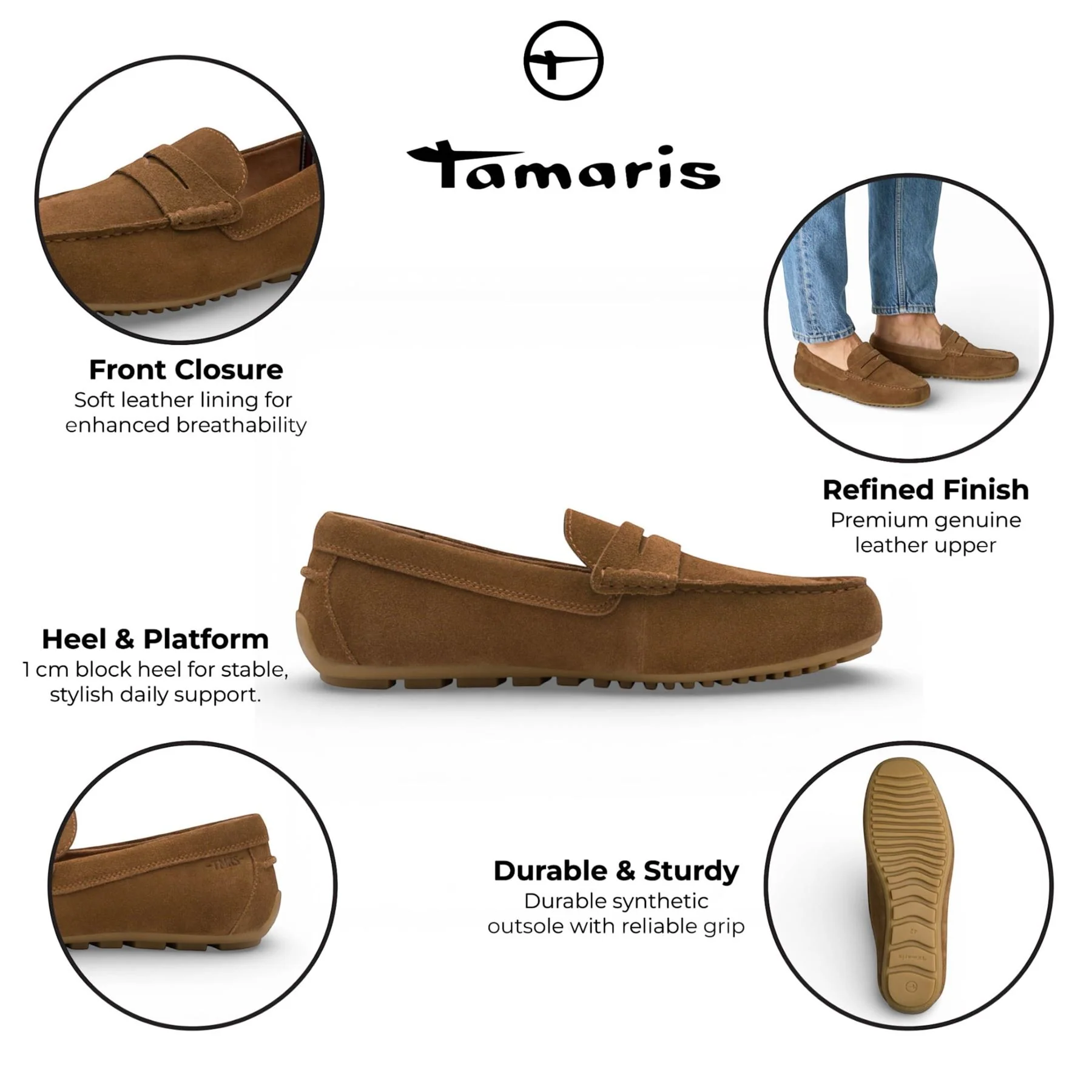 Tamaris Mens Brown Suede Moccasin Loafers Casual Shoes - Image 2