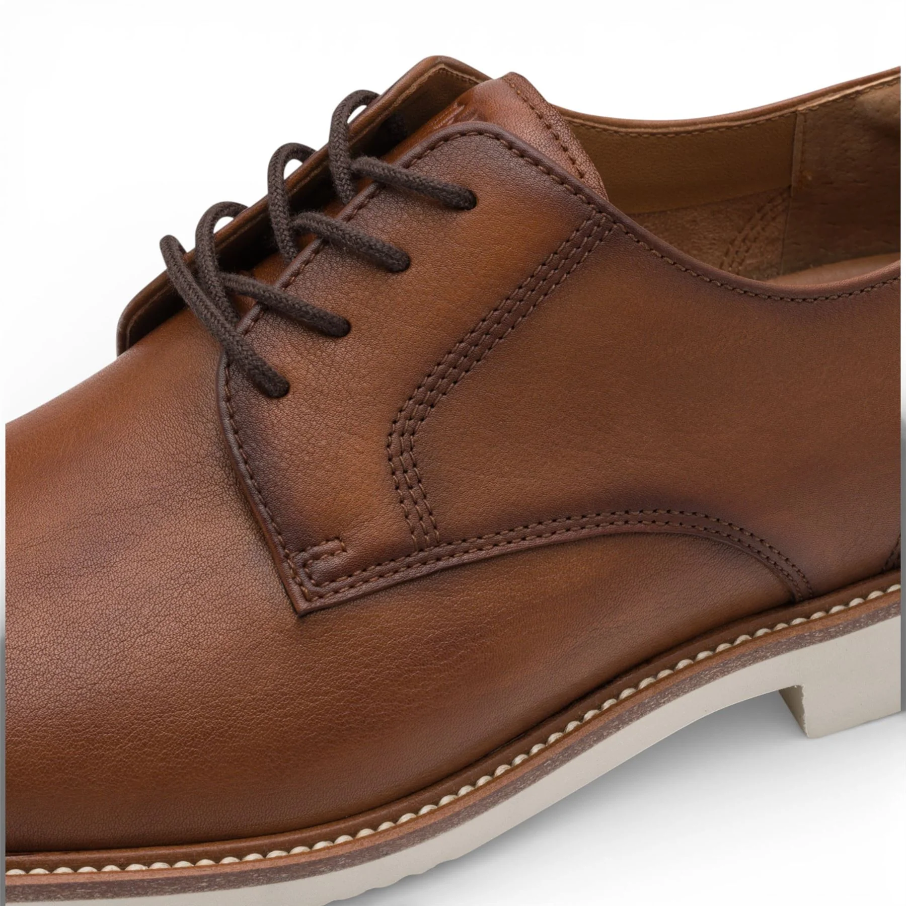 Tamaris Men's Cognac Brown Leather Plain Toe Smart Derby Shoes - Image 6