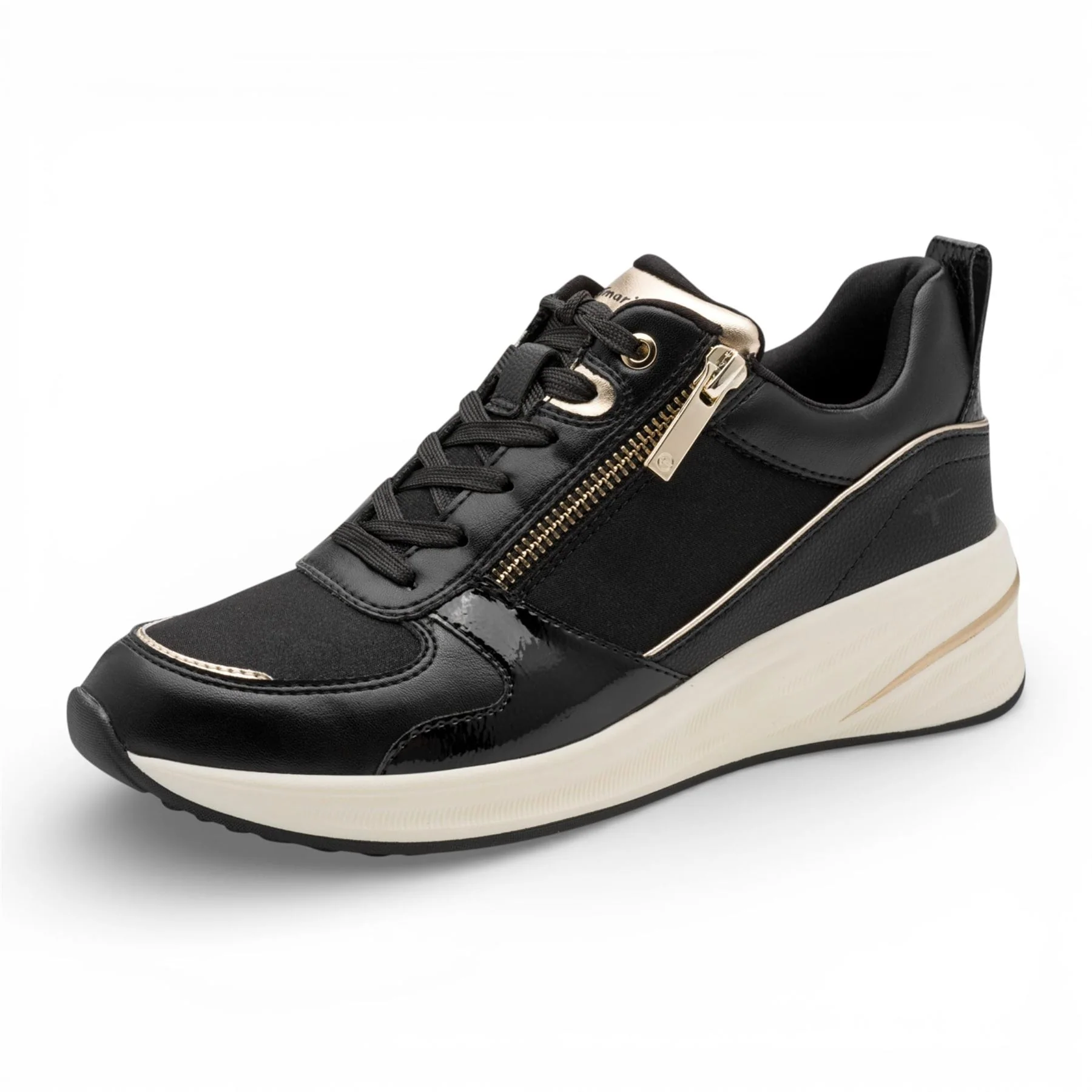 Tamaris Women’s Black Gold Platform Trainers Sneaker Zip Lace-Up Running Shoes - Image 3