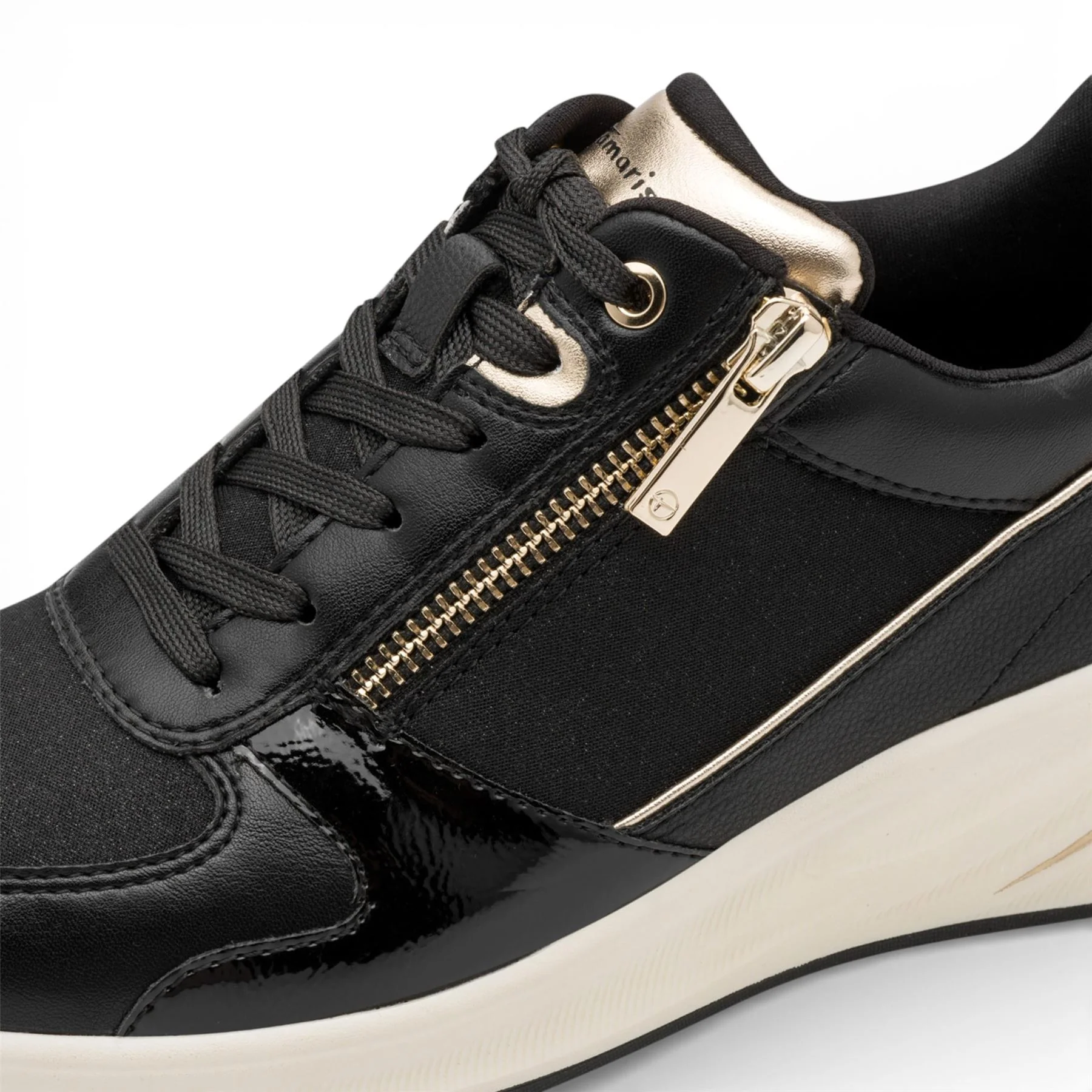 Tamaris Women’s Black Gold Platform Trainers Sneaker Zip Lace-Up Running Shoes - Image 5