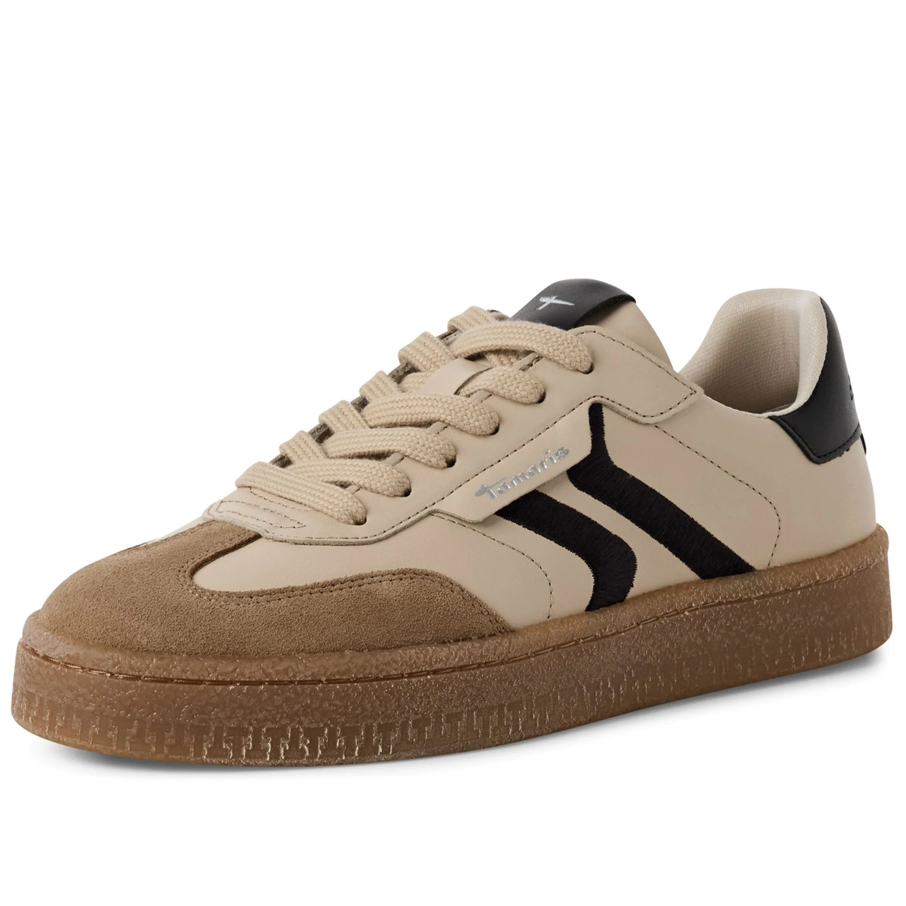 Tamaris Womens Beige Suede Leather Fashion Lace Up Sneakers - Image 3