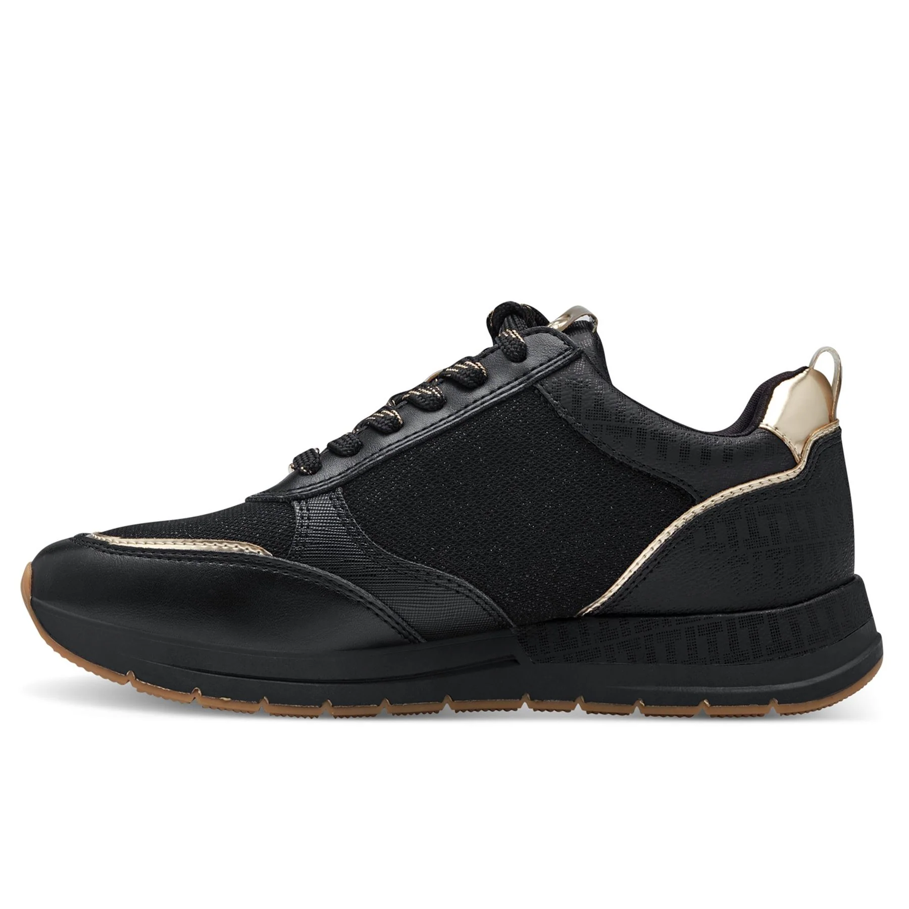 Tamaris Womens Black Gold Fashion Lace-up Zipped Sneakers Trainers - Image 4