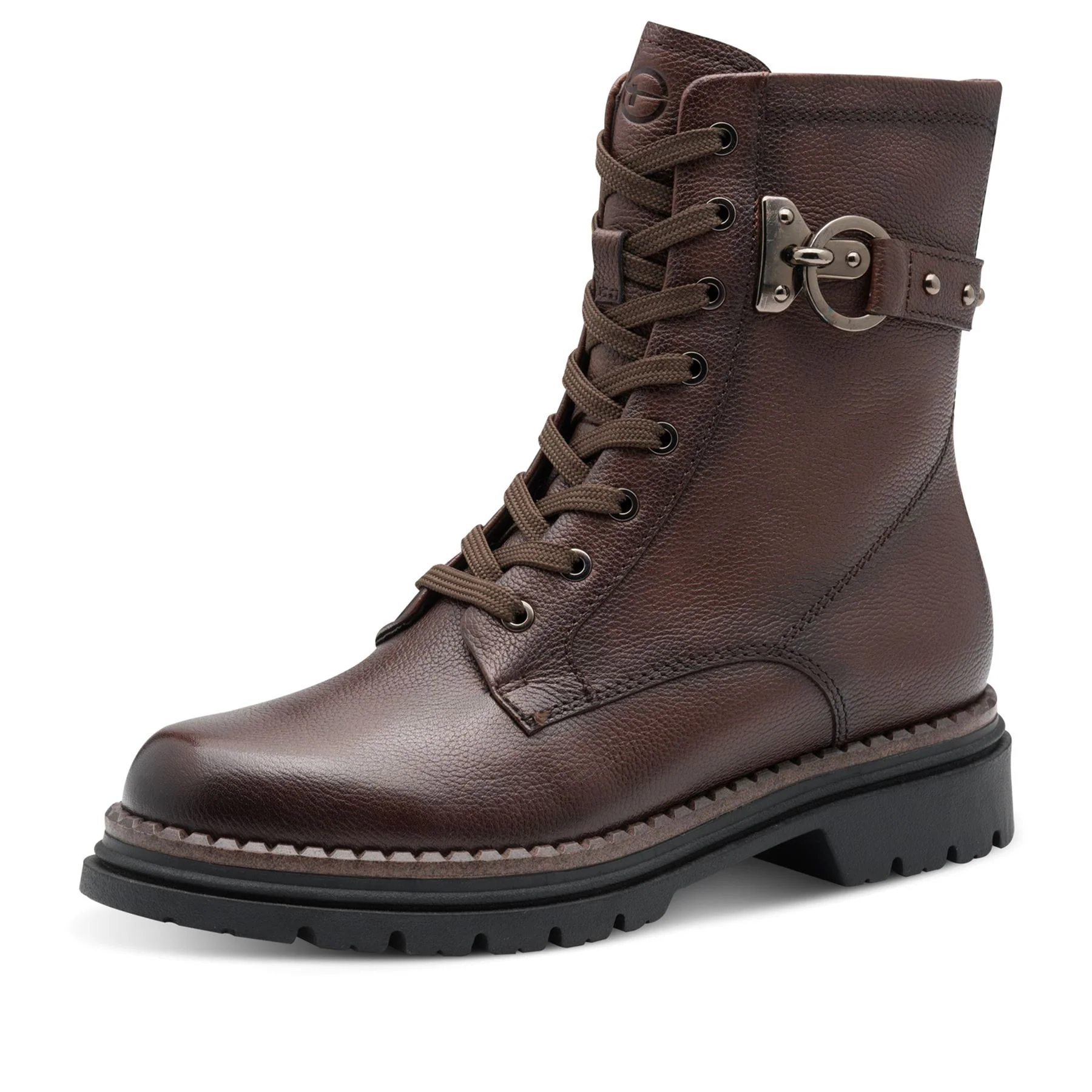 Tamaris Womens Fashion Brown Leather Lace-Up Zip Combat Ankle Boots - Image 3