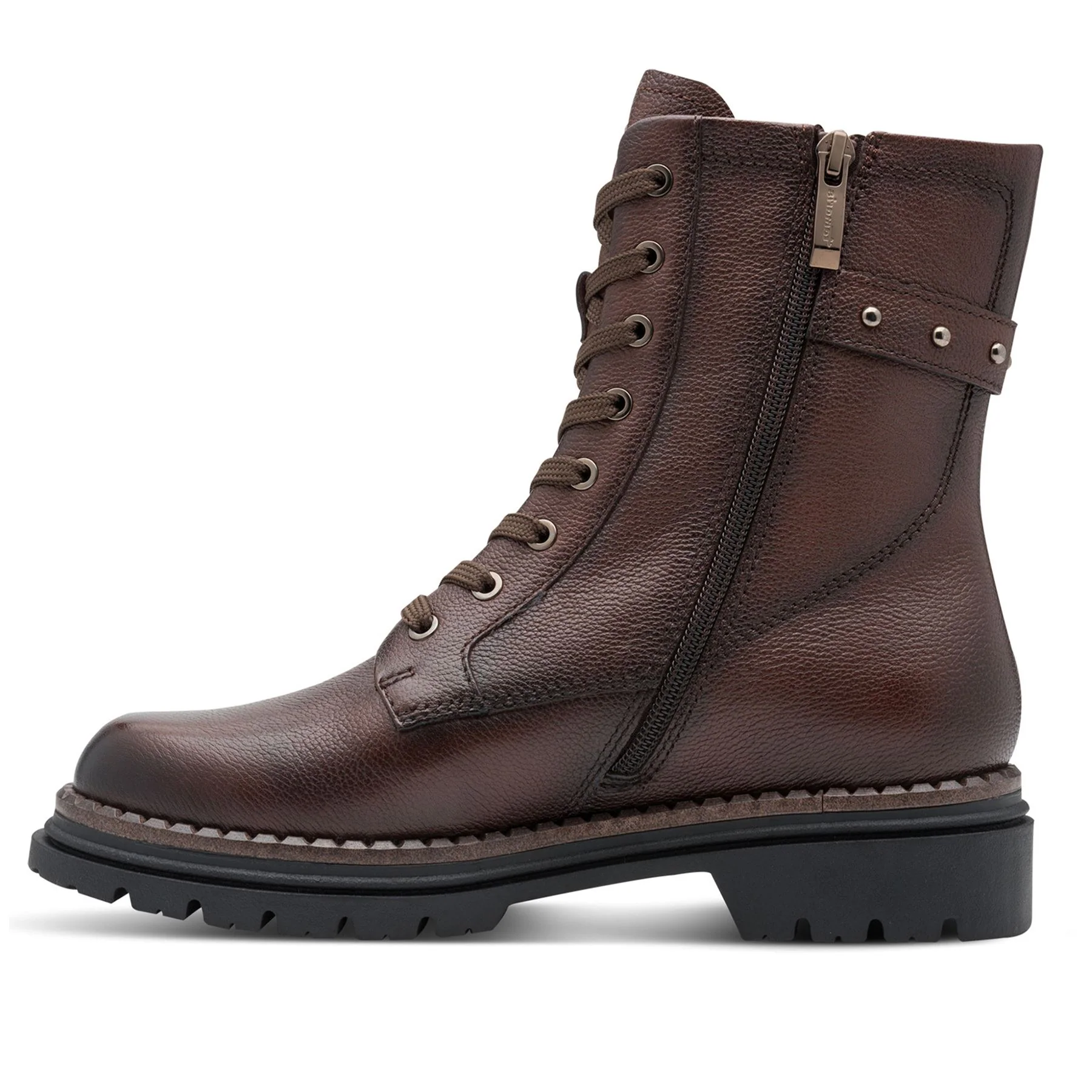 Tamaris Womens Fashion Brown Leather Lace-Up Zip Combat Ankle Boots - Image 4