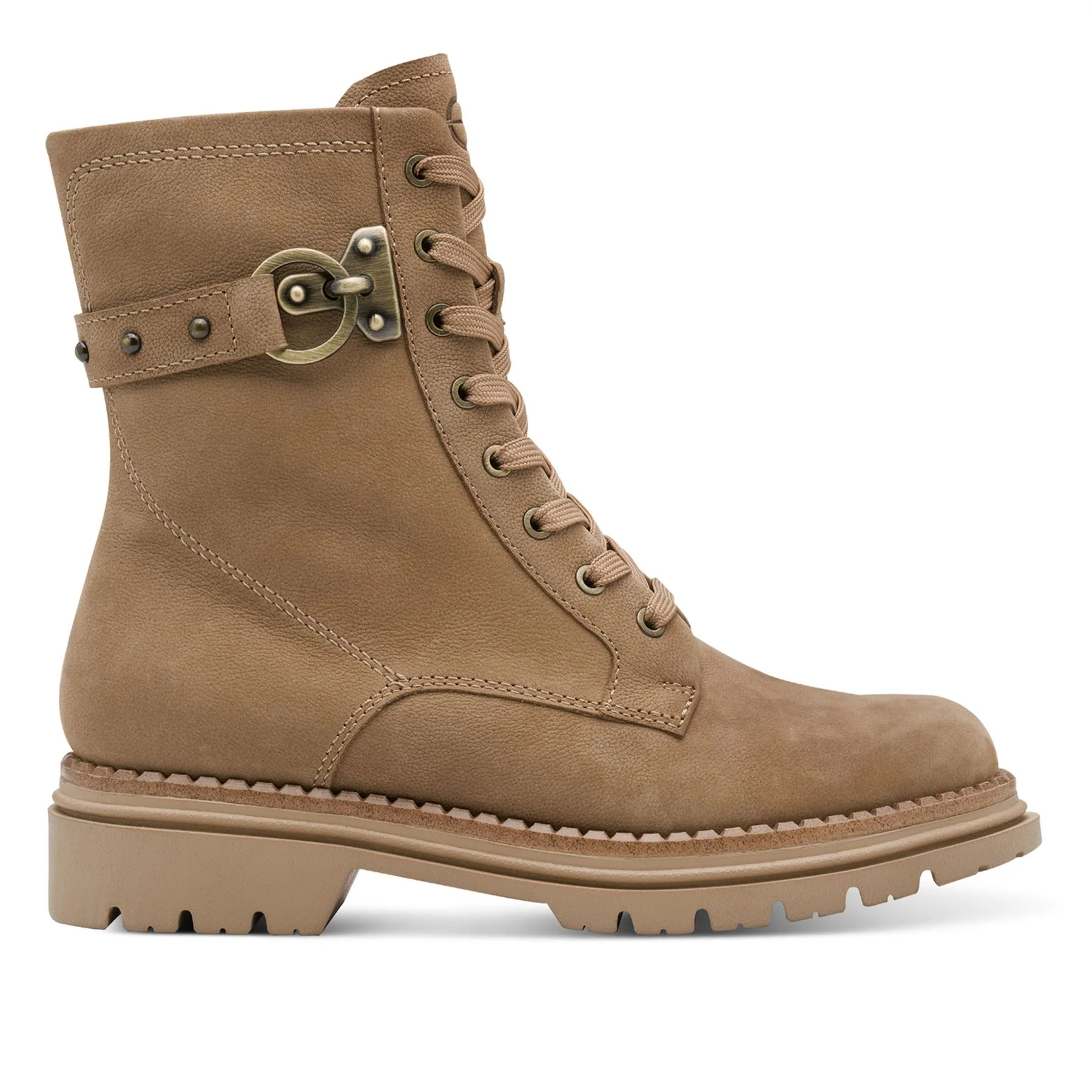 Tamaris Womens Fashion Camel Beige Leather Lace-Up Zip Combat Ankle Boots