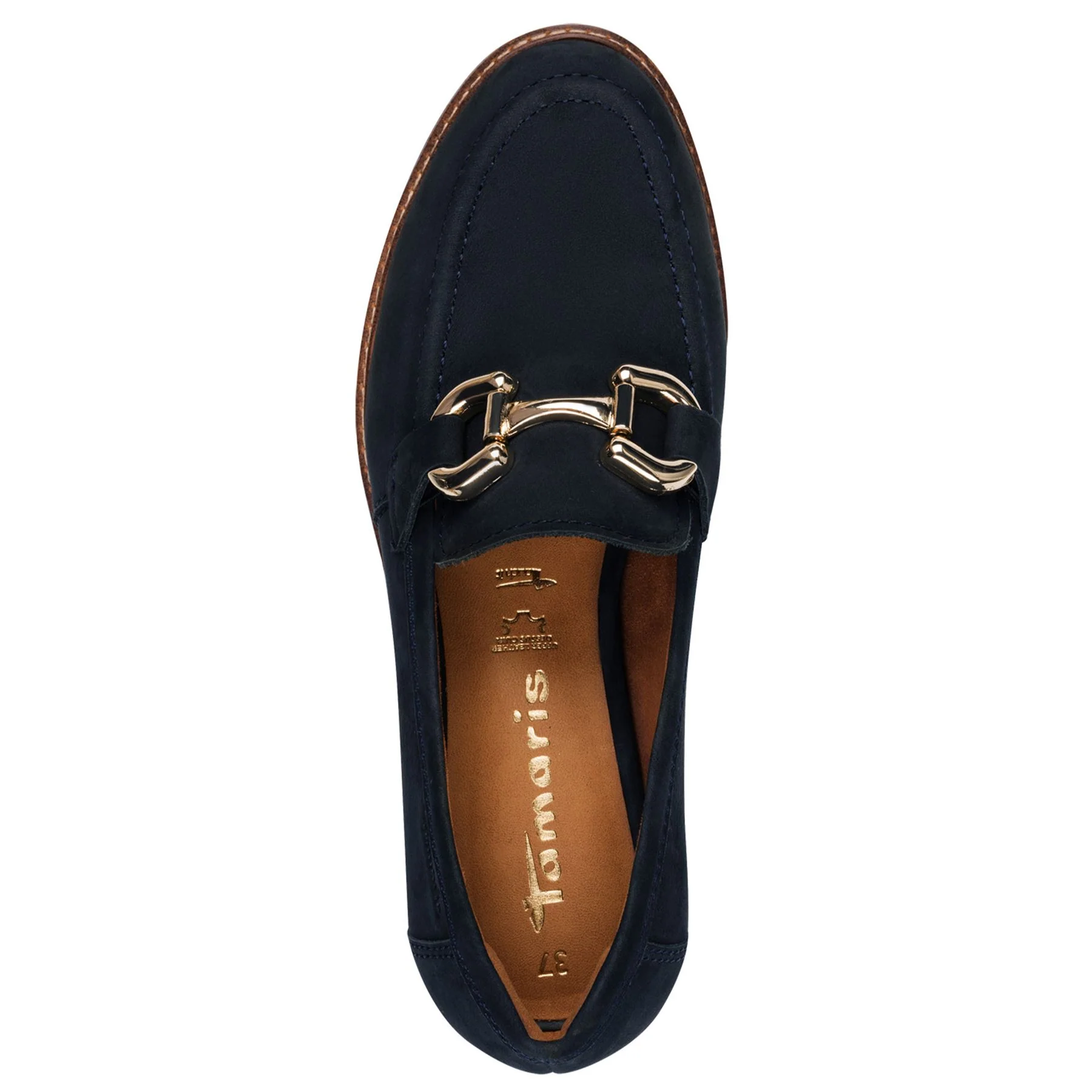 Tamaris Womens Navy Blue Leather Loafers Slip-On Platform Shoes - Image 5