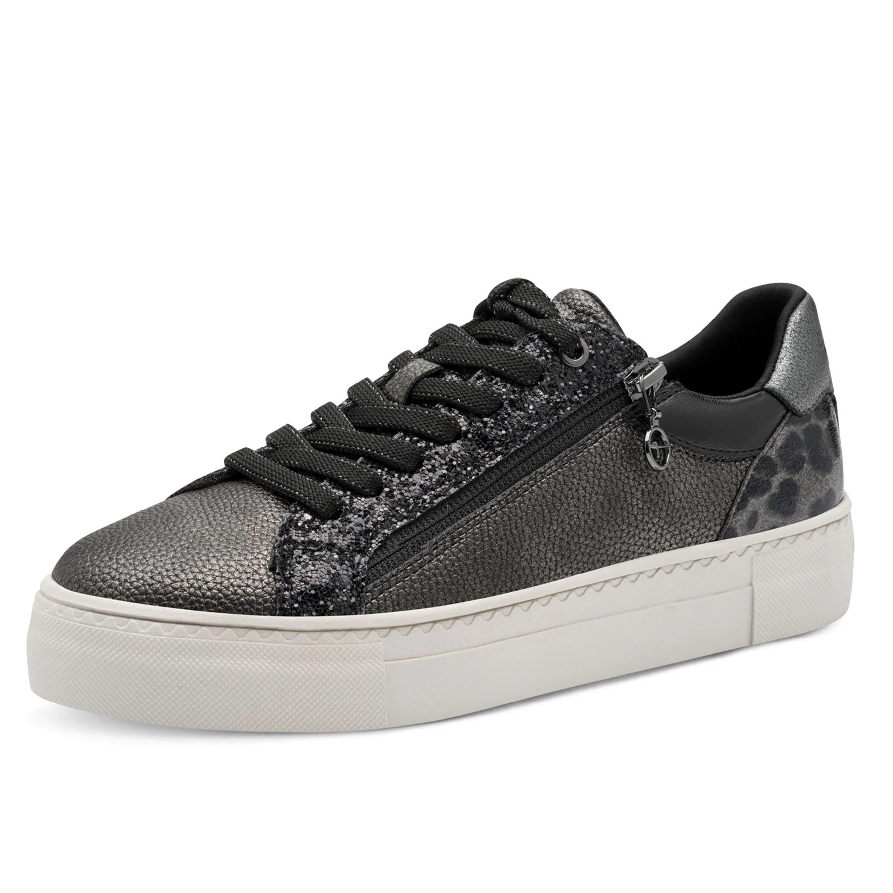 Tamaris Womens Pewter Silver Faux Leather Fashion Lace Up Sneakers - Image 3