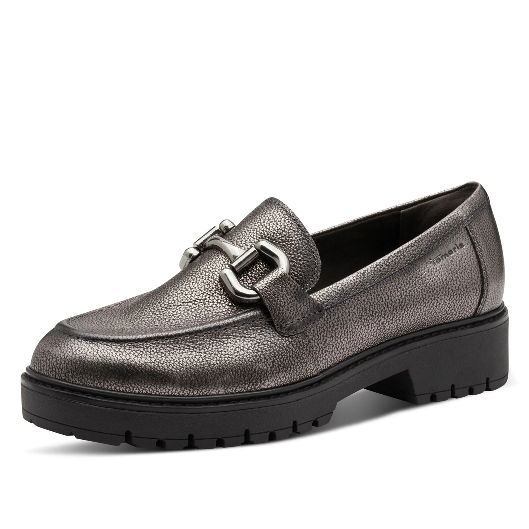 Tamaris Womens Pewter Silver Leather Loafers Slip-On Platform Shoes - Image 3