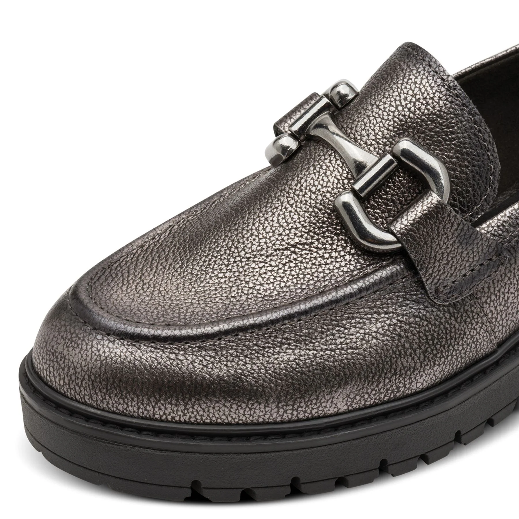 Tamaris Womens Pewter Silver Leather Loafers Slip-On Platform Shoes - Image 8