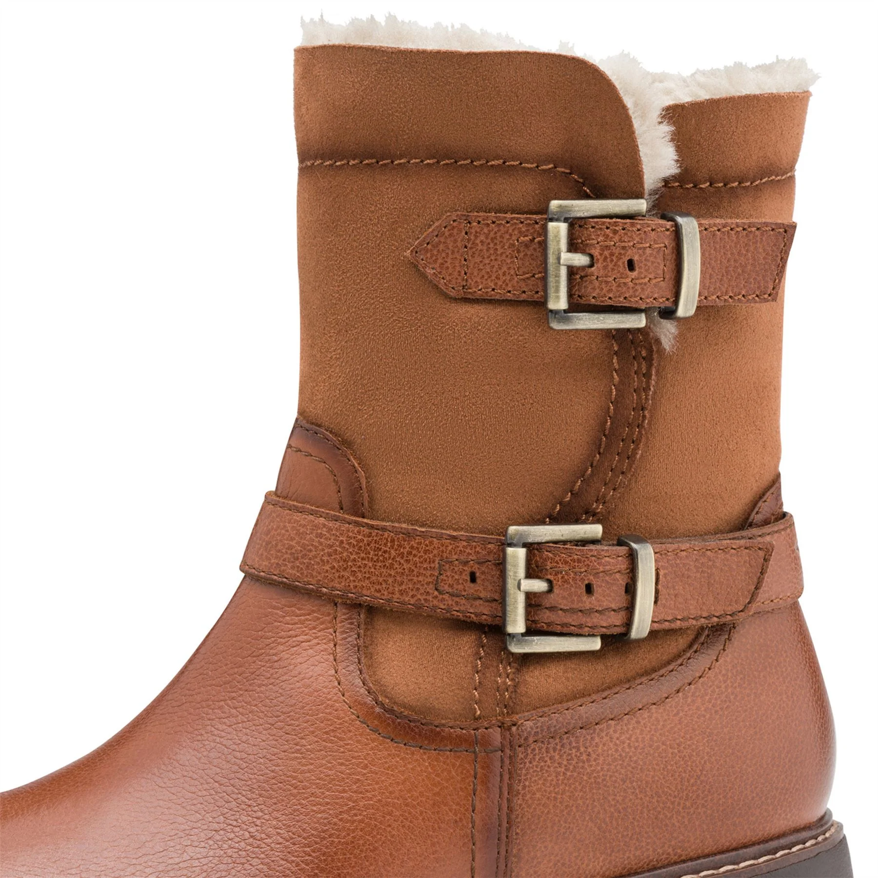Tamaris Womens Winter Cognac Tan Brown Leather Buckle Zip Biker Ankle Boots - Image 7