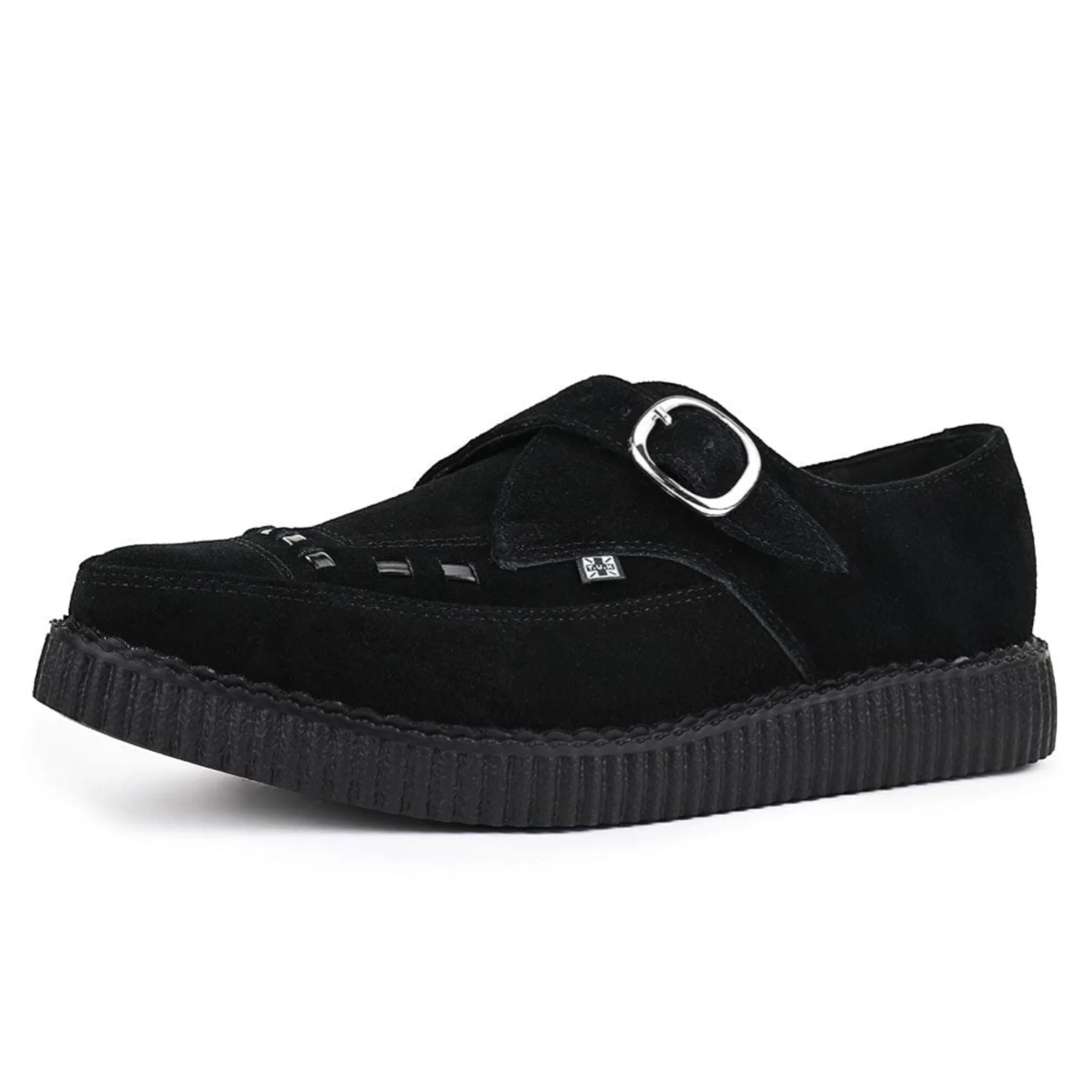 TUK Pointed Creeper Black Suede Monk Buckle Platform Shoes - A8139 - Image 5