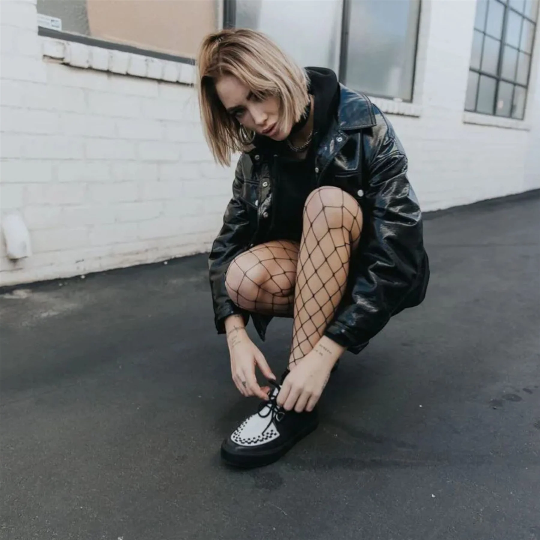 TUK Pointed Creeper Sneaker Black White Leather Platform Shoes - A9180 - Image 14
