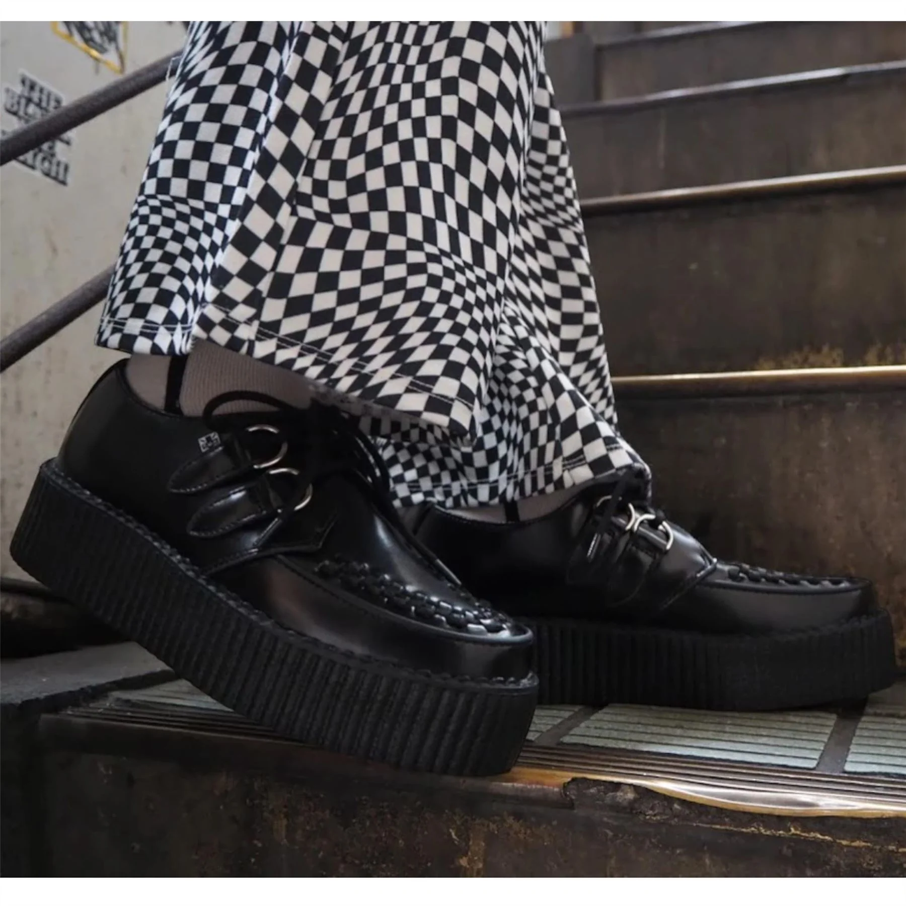 TUK Viva High Creeper Black Leather Platform Lace-Up Goth Shoes - AV6802 - Image 14