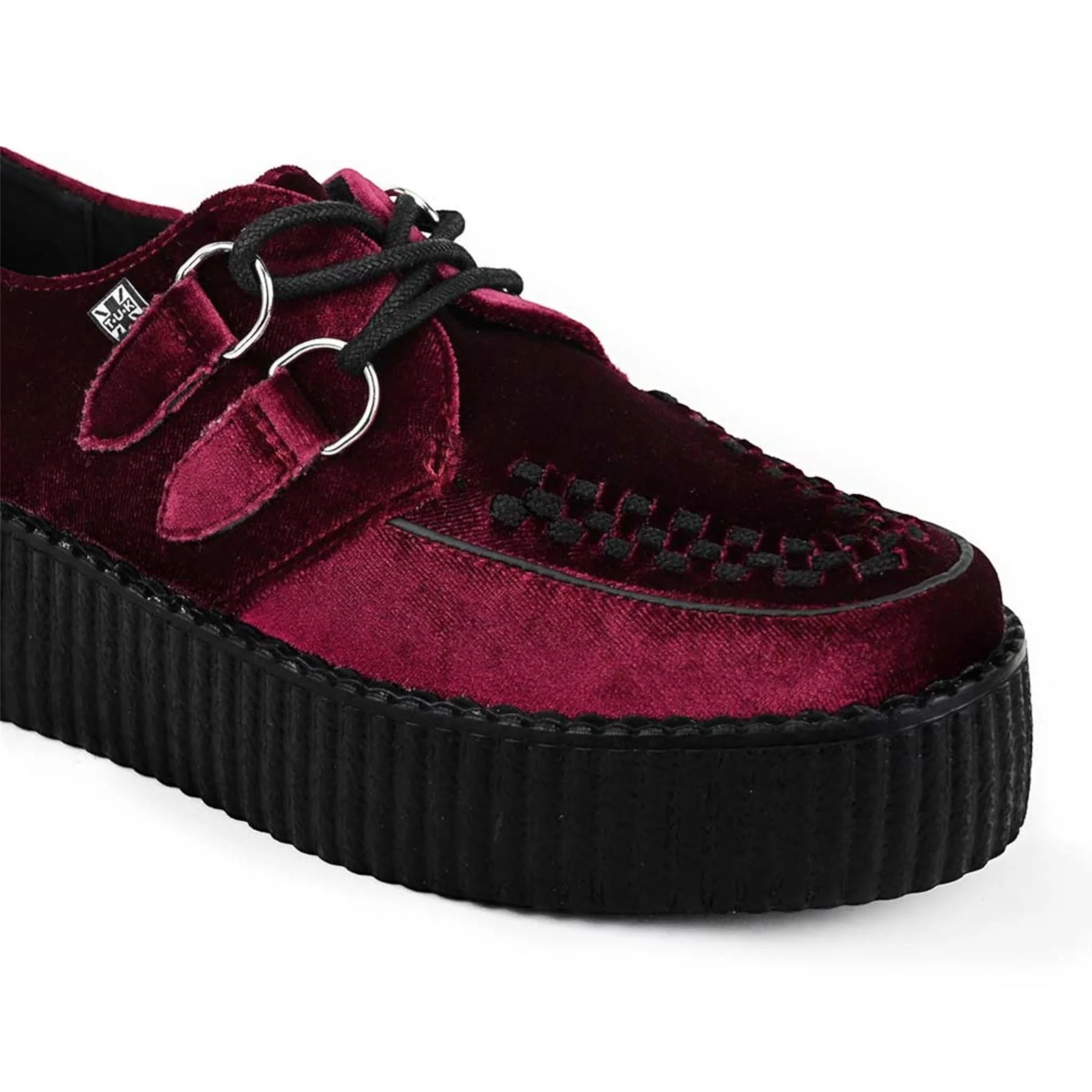TUK Viva High Creeper Burgundy Velvet Platform Lace-Up Goth Shoes - AV6802 - Image 6