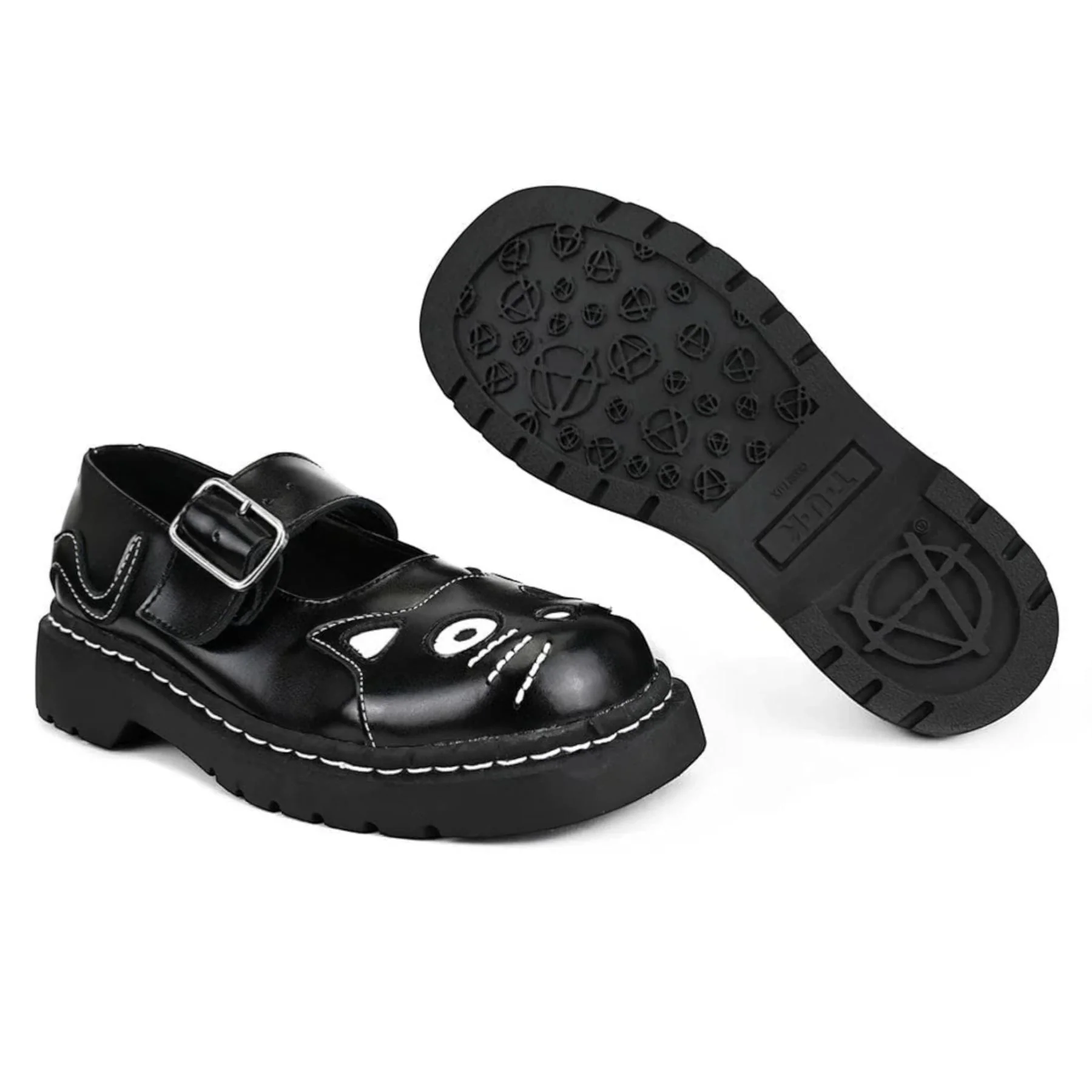 TUK Womens Mary Jane Kitty Black Leather Platform Goth Shoes - T2025 - Image 6