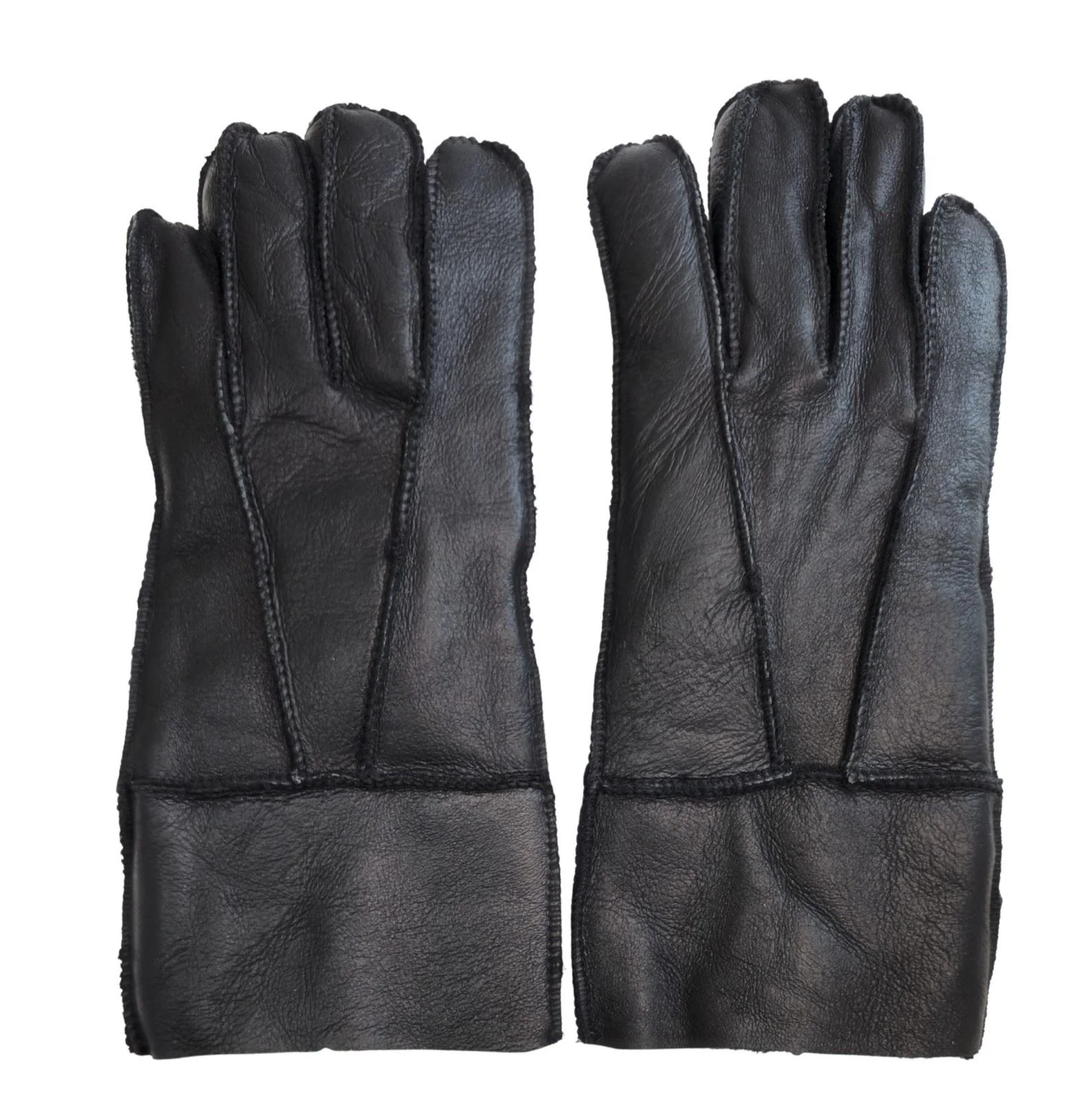 Unisex Sheepskin Leather Gloves with Roll Up/Down Cuff - Image 6