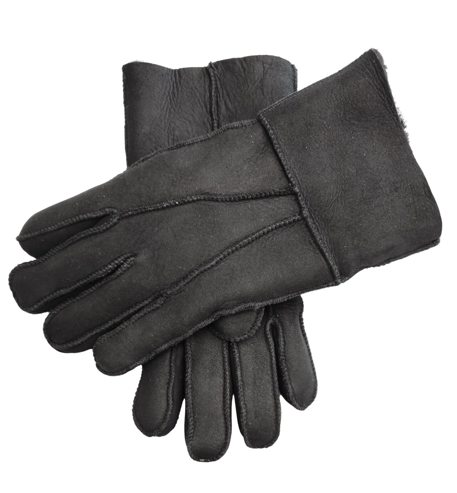 Unisex Sheepskin Suede Gloves with Roll Up/Down Cuff - Image 17